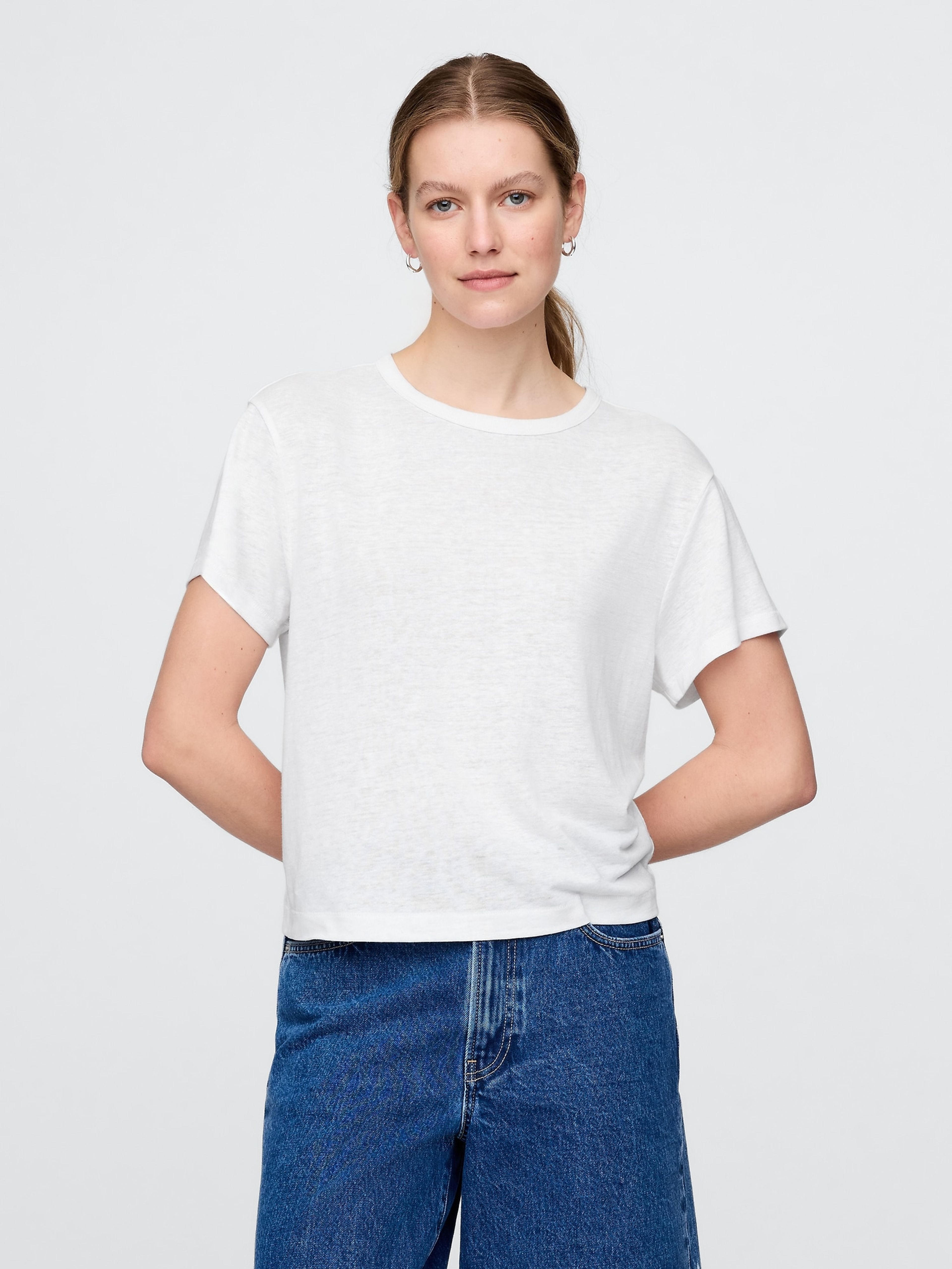 Crop t-shirt lniany