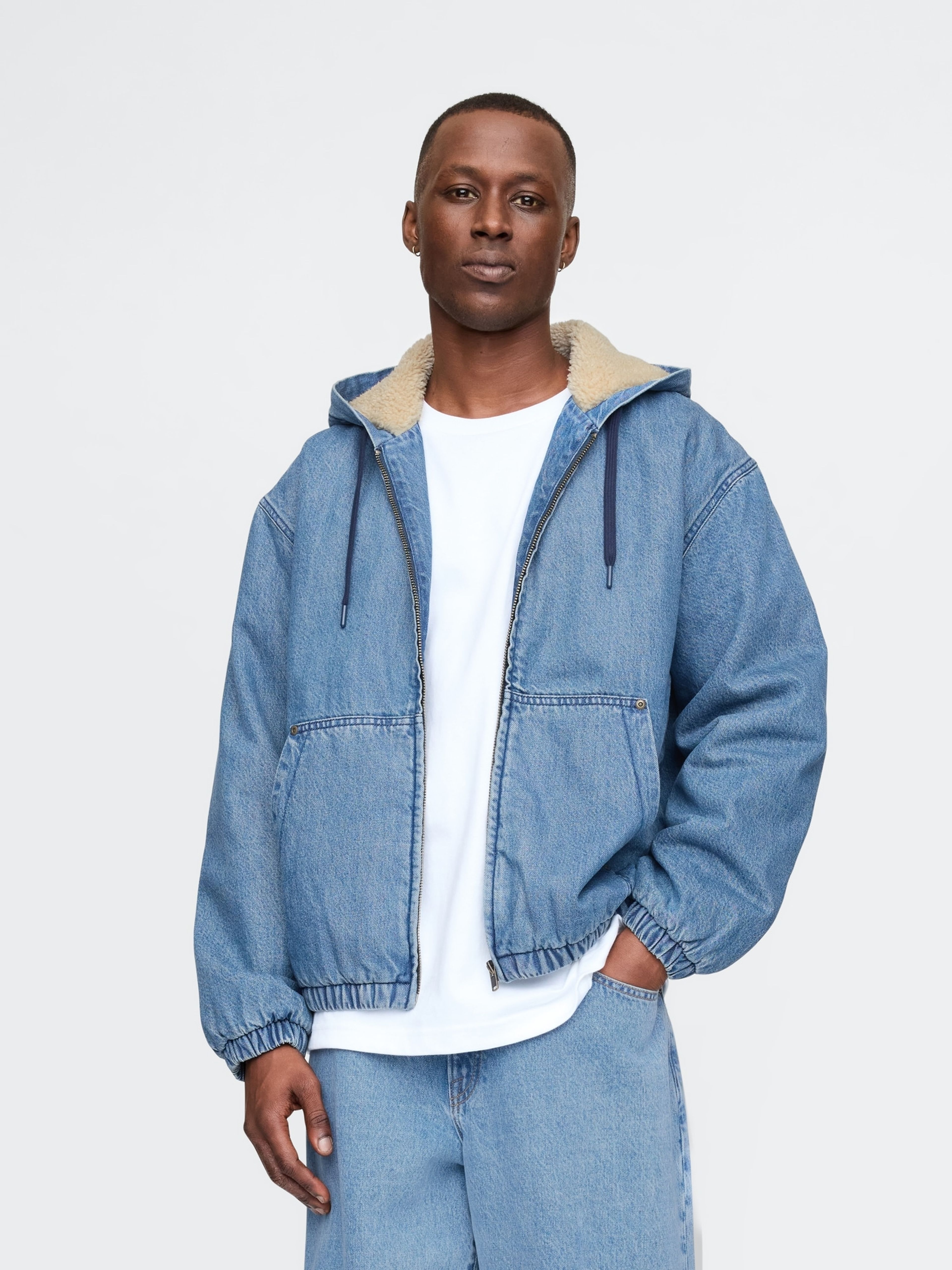 Oversize sherpa denim sweatshirt - 001