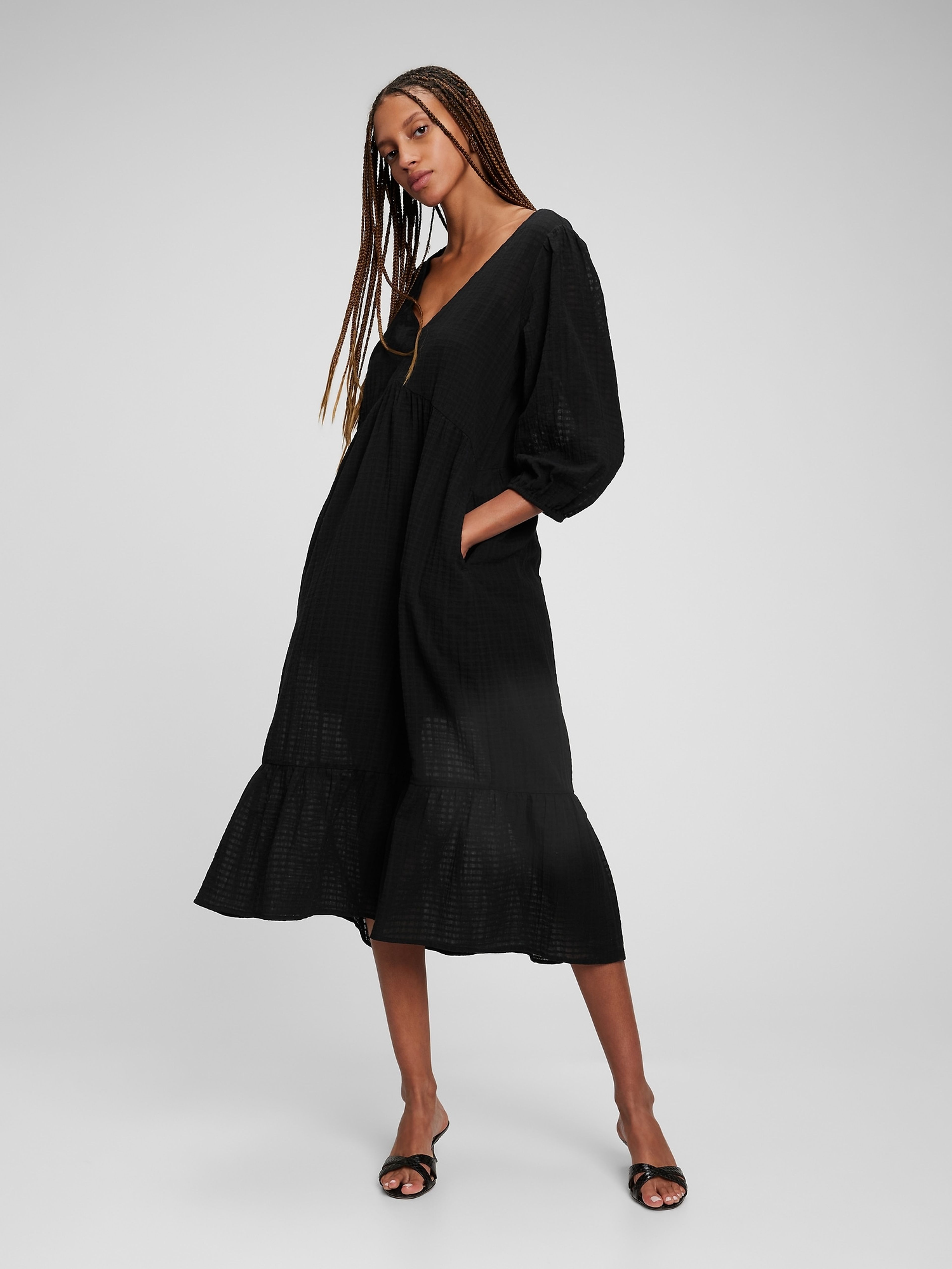 Midi Kleid mit V Ausschnitt