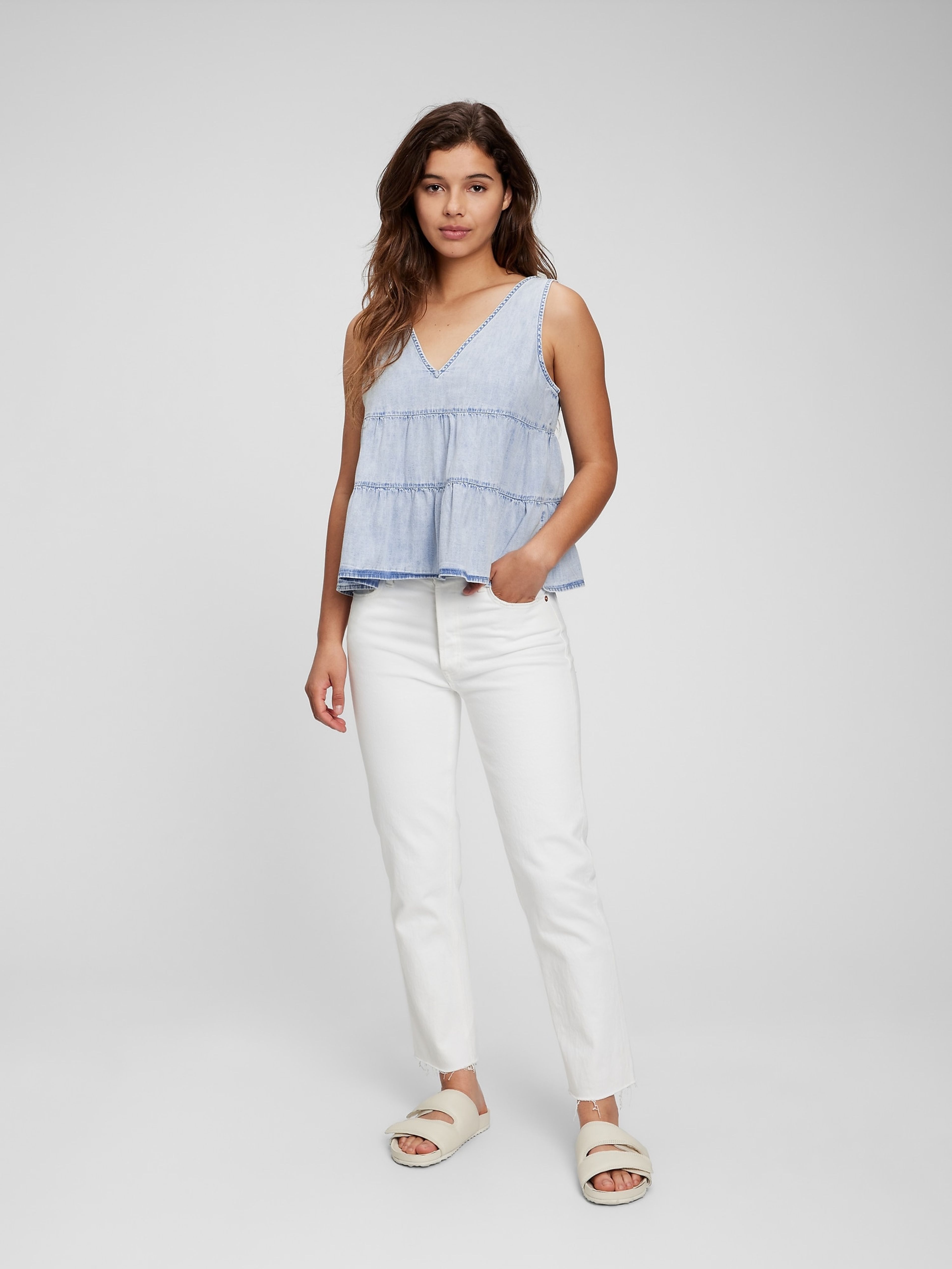 Jeans Top organic mit Rüschen