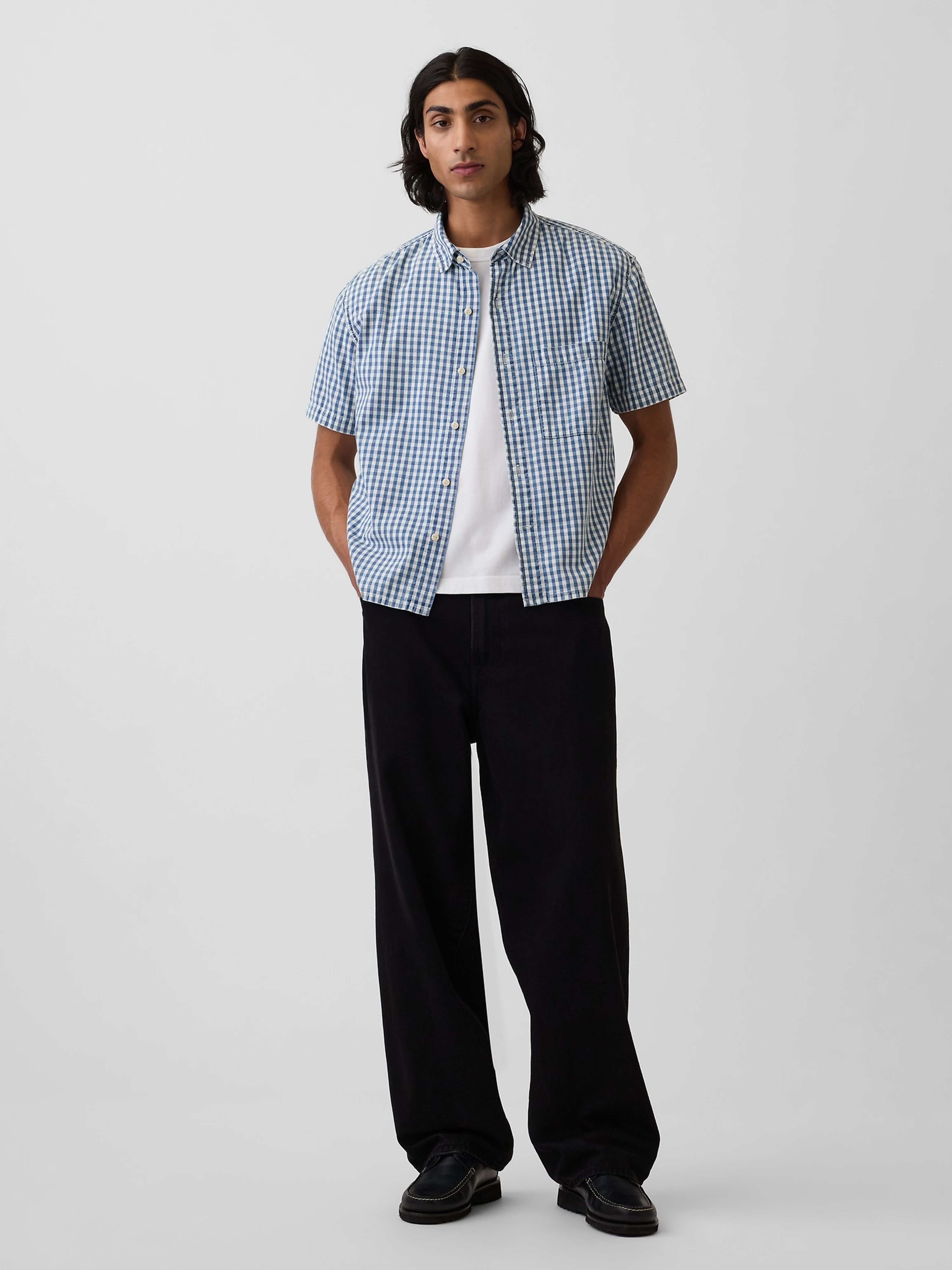 Cămașă din denim Gingham relaxed straight - 002