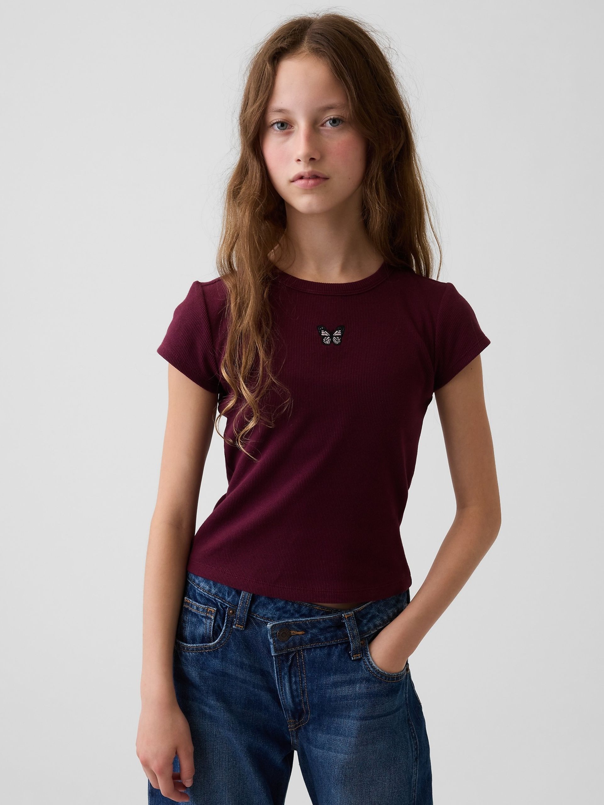 Dziecięcy prążkowany T-shirt - 001