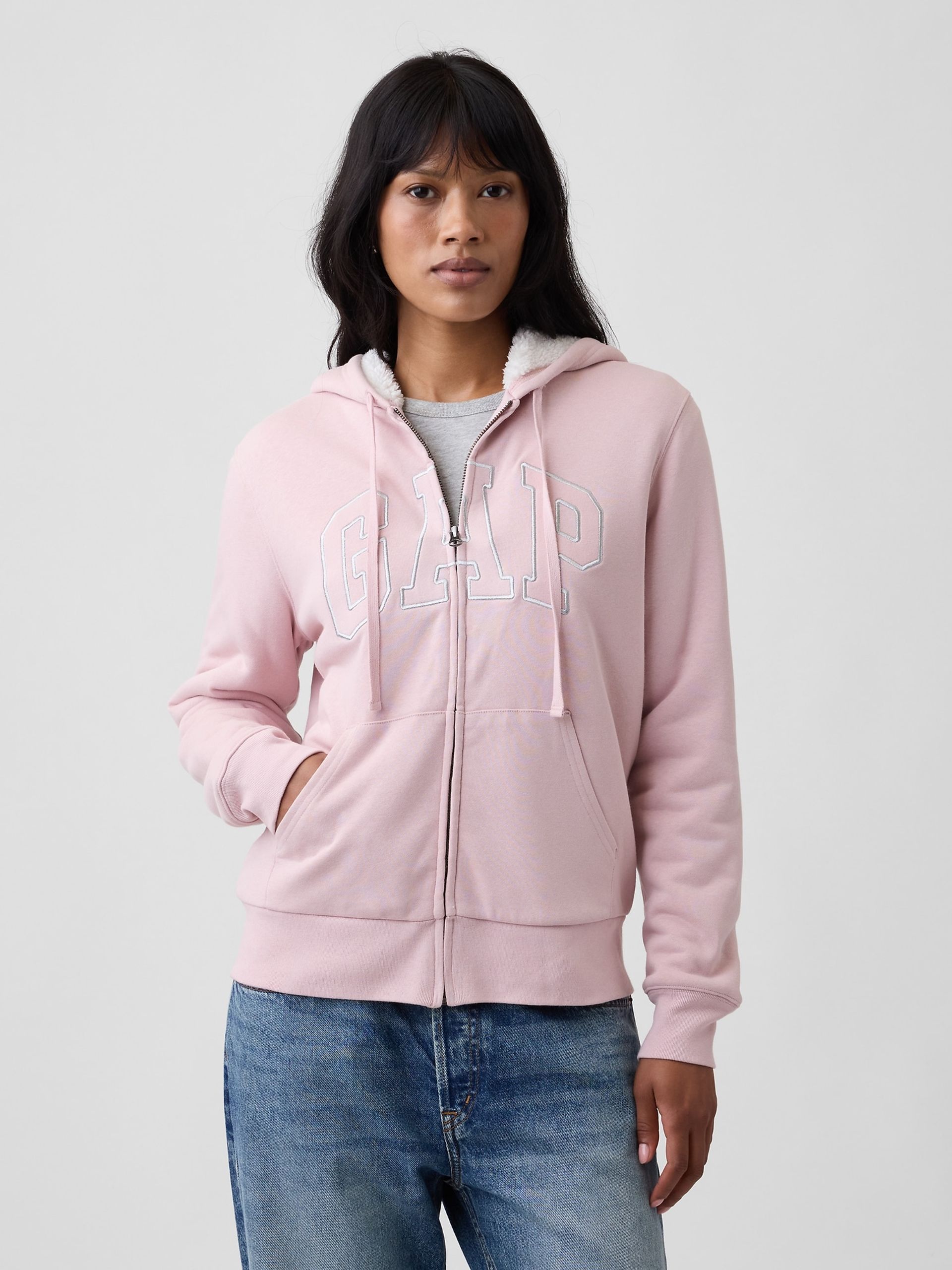Zateplená sherpa mikina s logem - 001