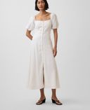 Vestido maxi de mezcla de lino-Blanco - 002