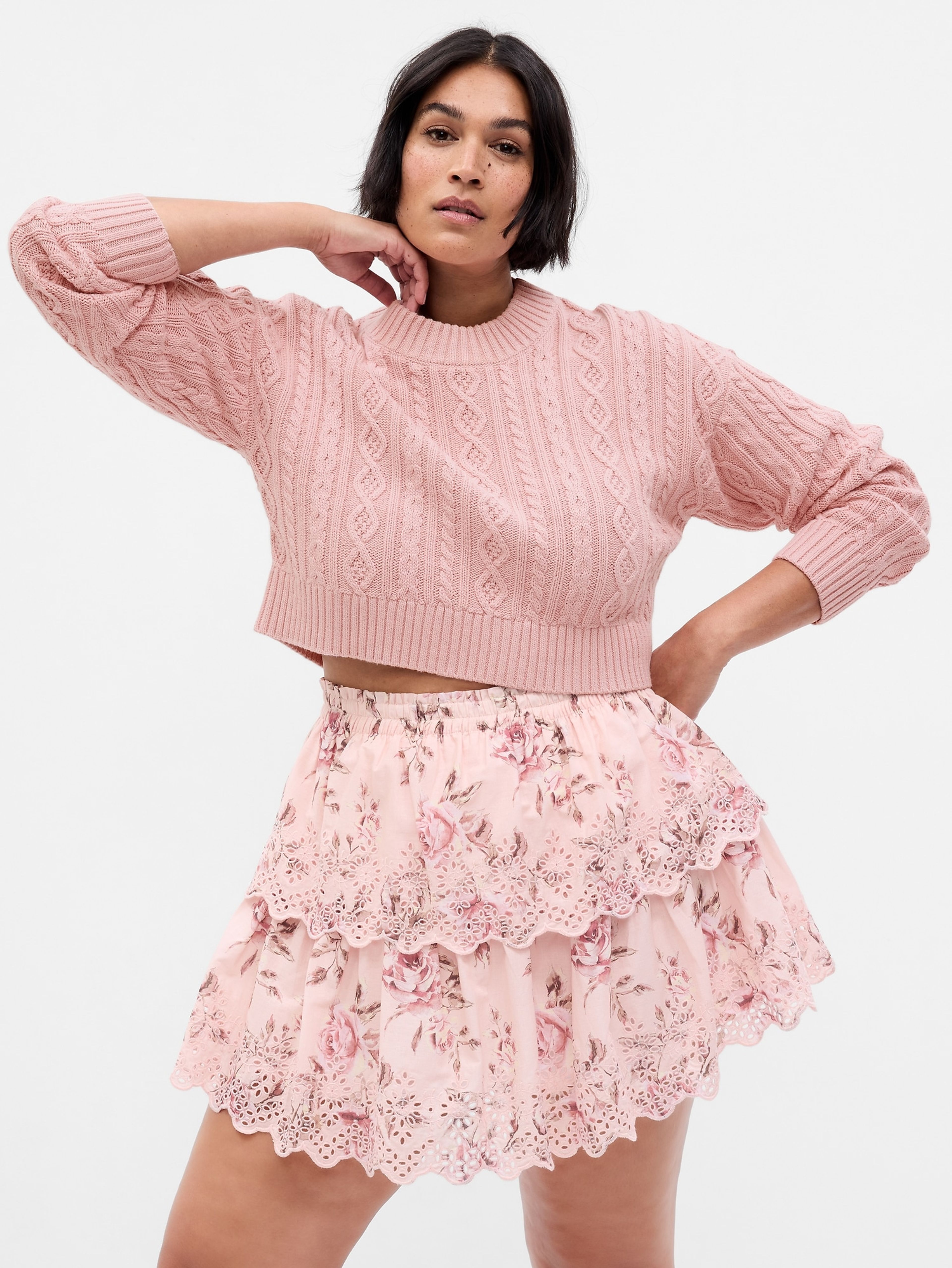 Sweter typu crop Gap × LoveShackFancy