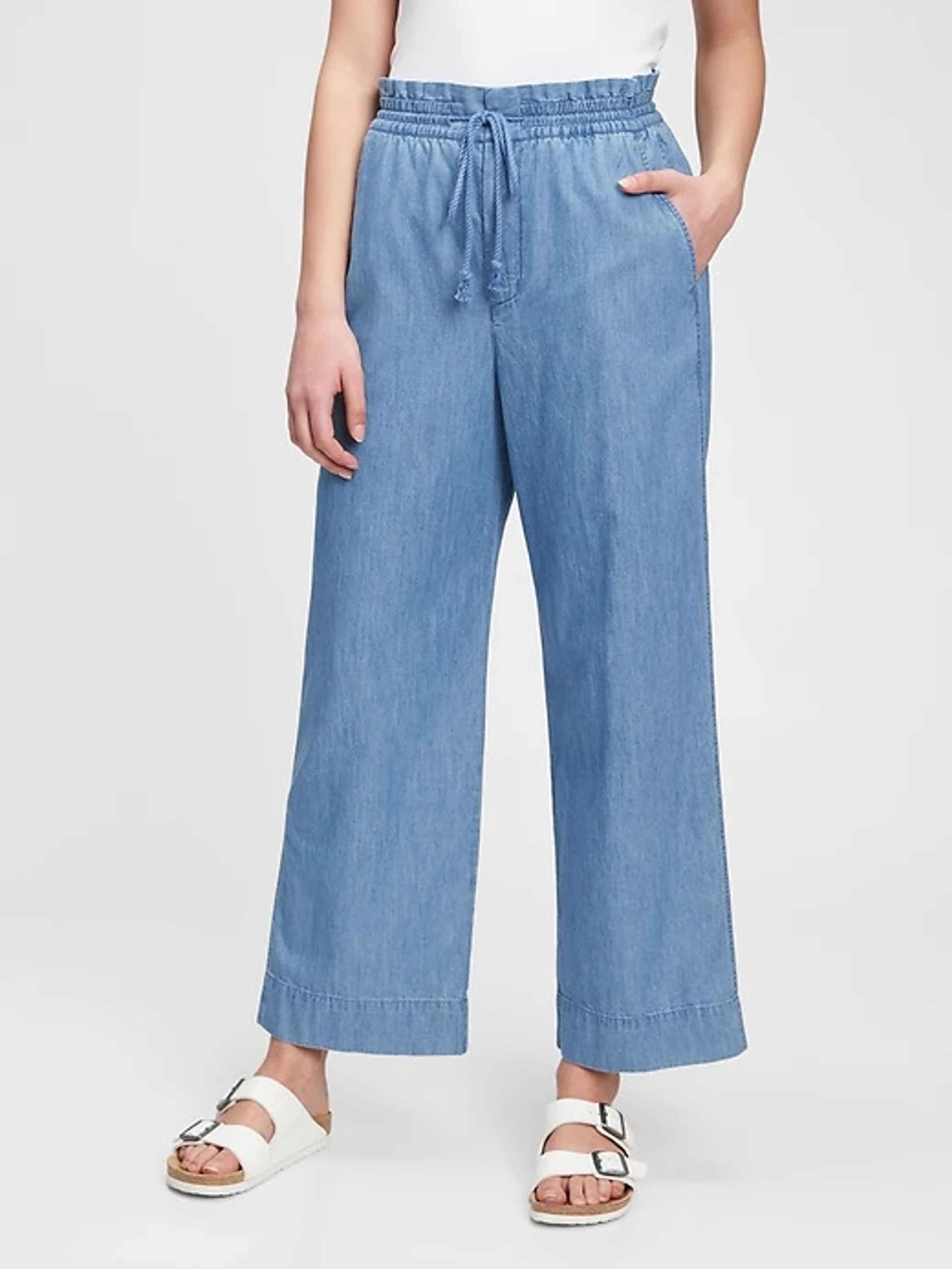 Kalhoty high rise chambray wide-leg