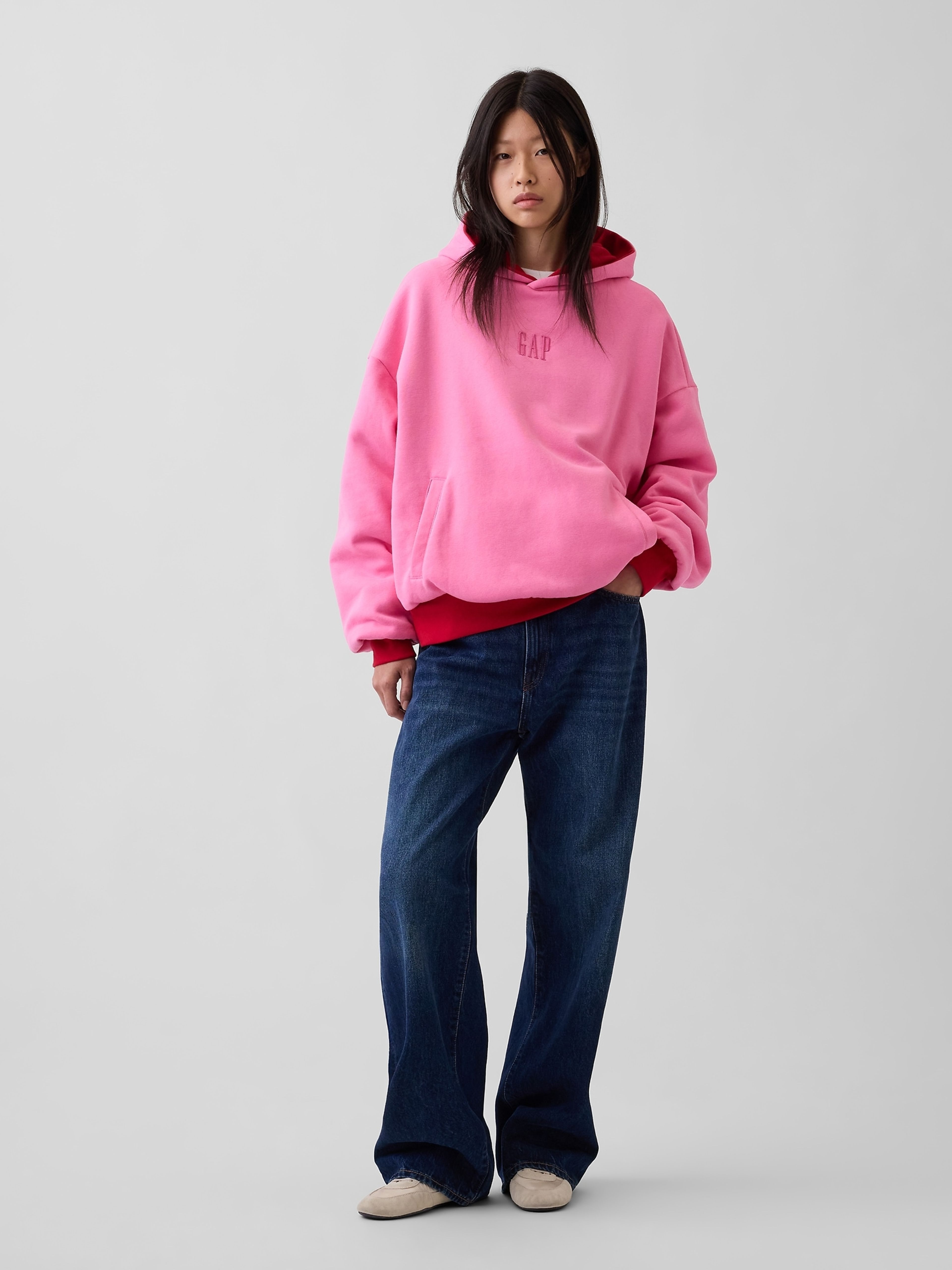 Oversize kifordítható pulóver VintageSoft unisex logóval - 003