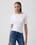 T-shirt à col bateau-Blanc - 002