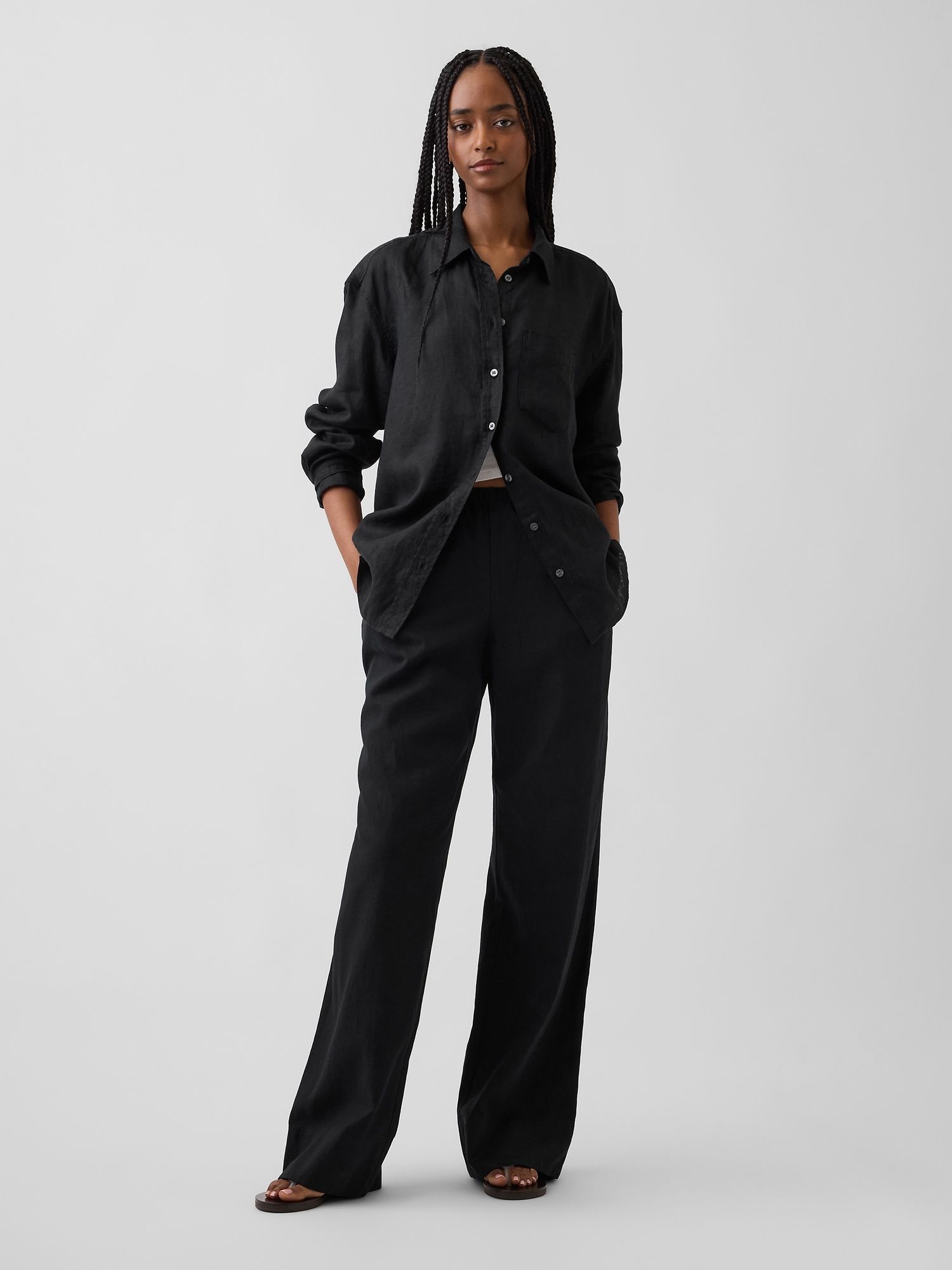 Pantalon Relaxed Wide-Leg en mélange de lin | GAP-france.fr