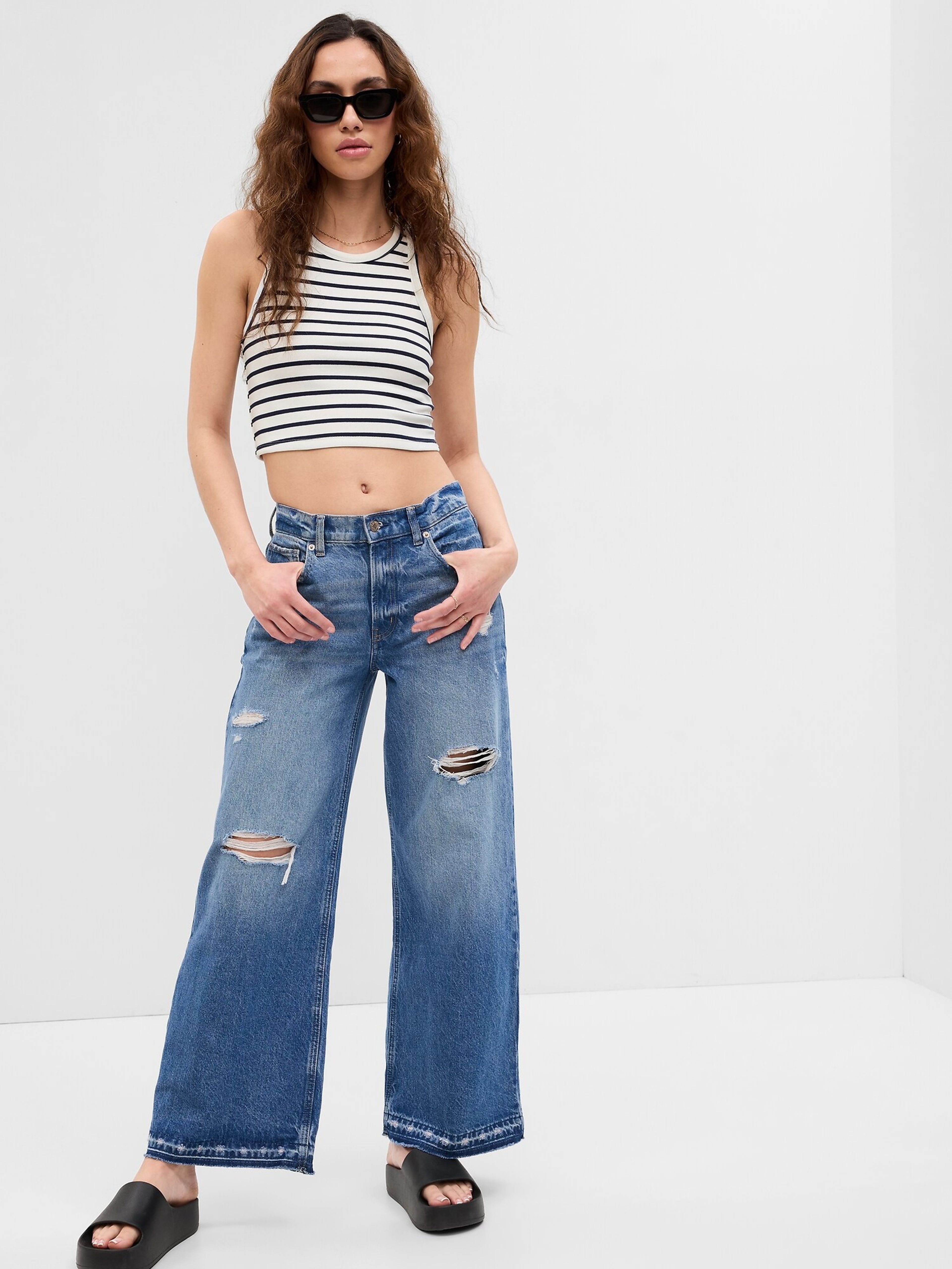 Jeansy baggy Low Rise Wide