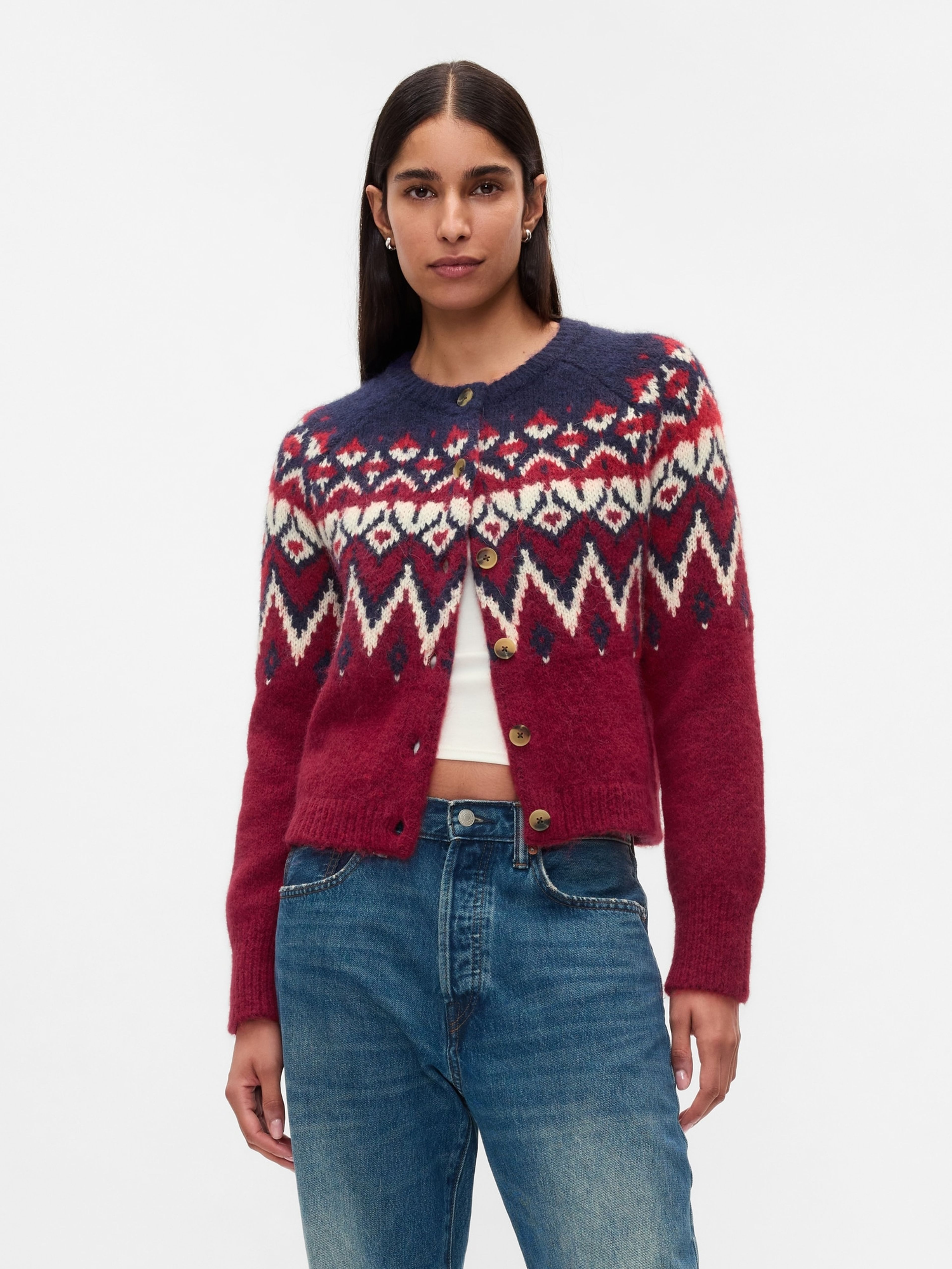 Fair Isle crop kardigán