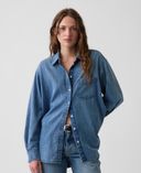 Džínsová oversize košeľa Big Shirt-Tmavomodrá - 001