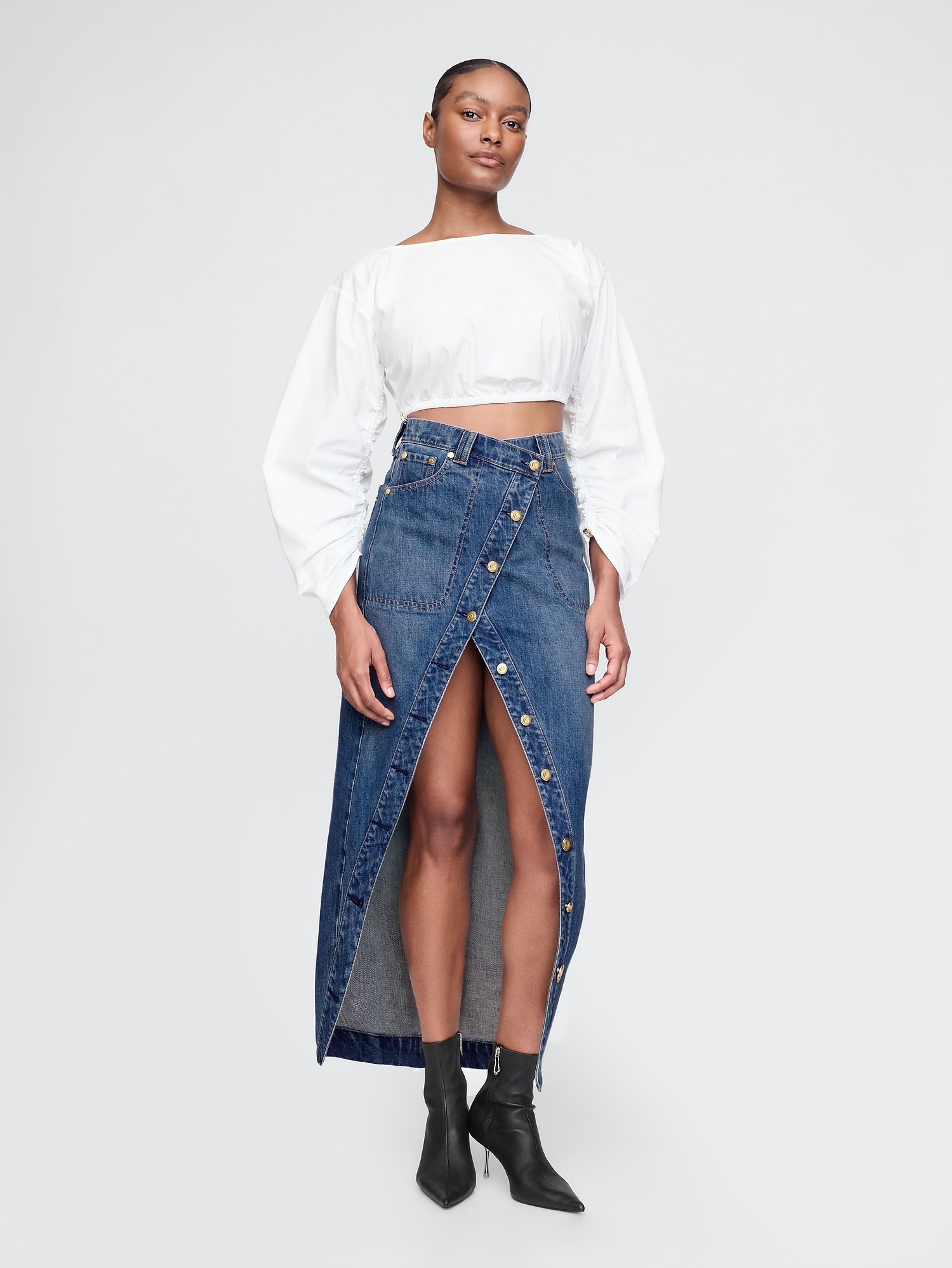 Asymetryczna jeansowa maxi spódnica Gap × Cult Gaia
