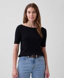 T-shirt à col bateau-Noir - 001