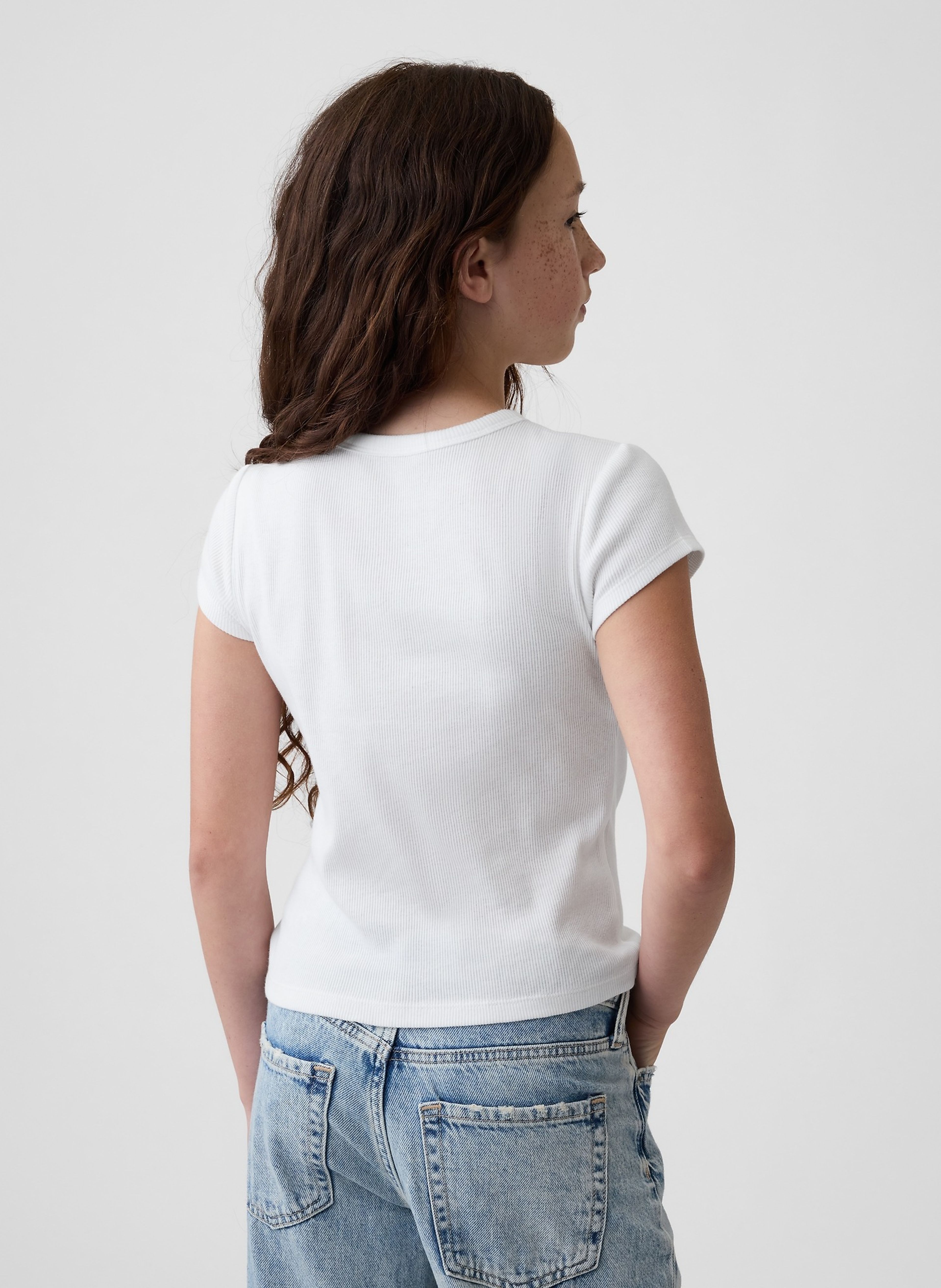 Dziecięcy prążkowany T-shirt z logo - 002