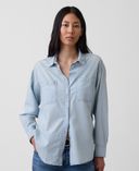 Chambray oversize košeľa Big Shirt-Modrá - 001
