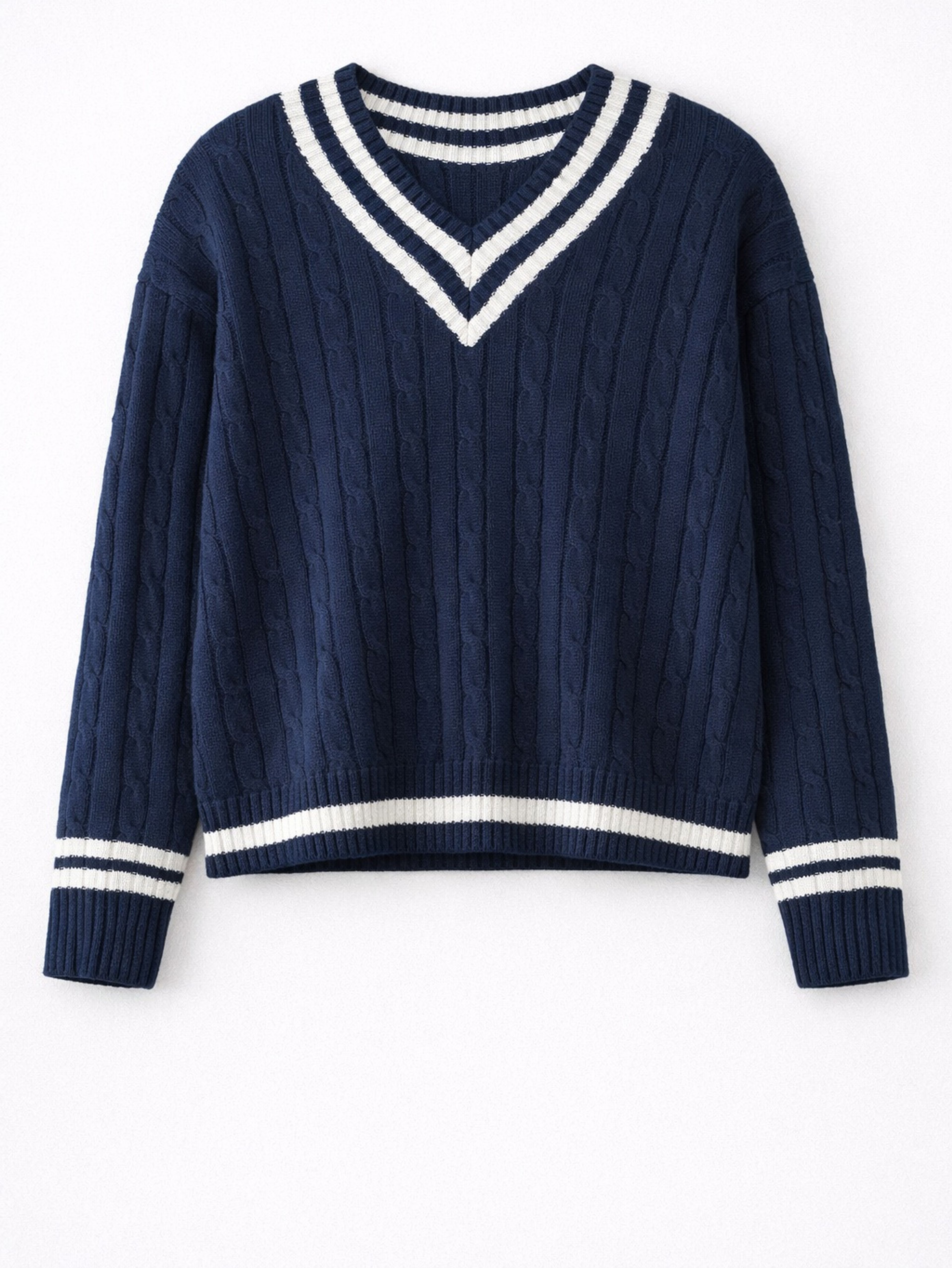 Pulover din bumbac cu decolteu în V