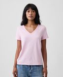 T-shirt à col V-Rose - 002