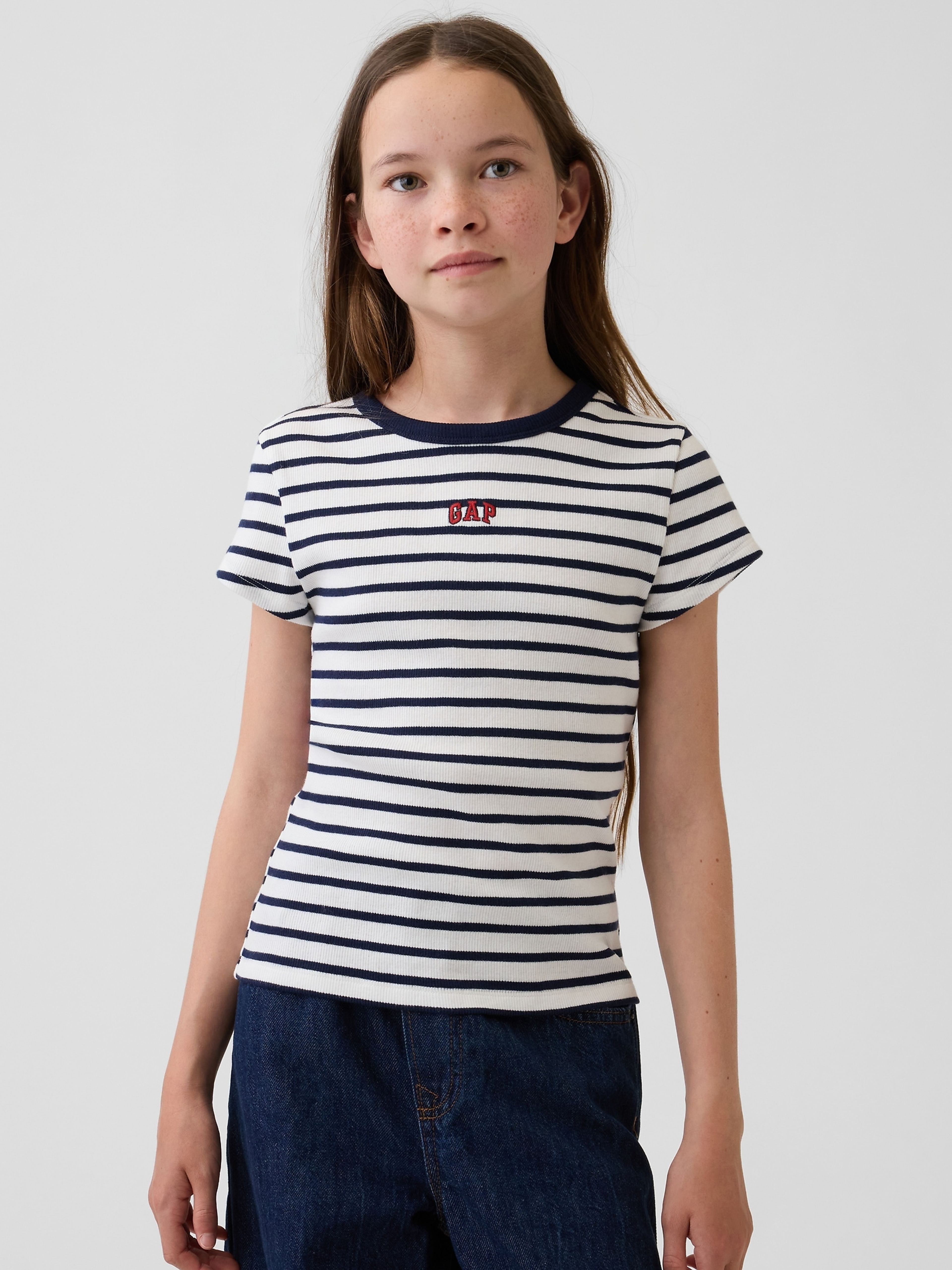 T-shirt a coste bambini con logo - 001