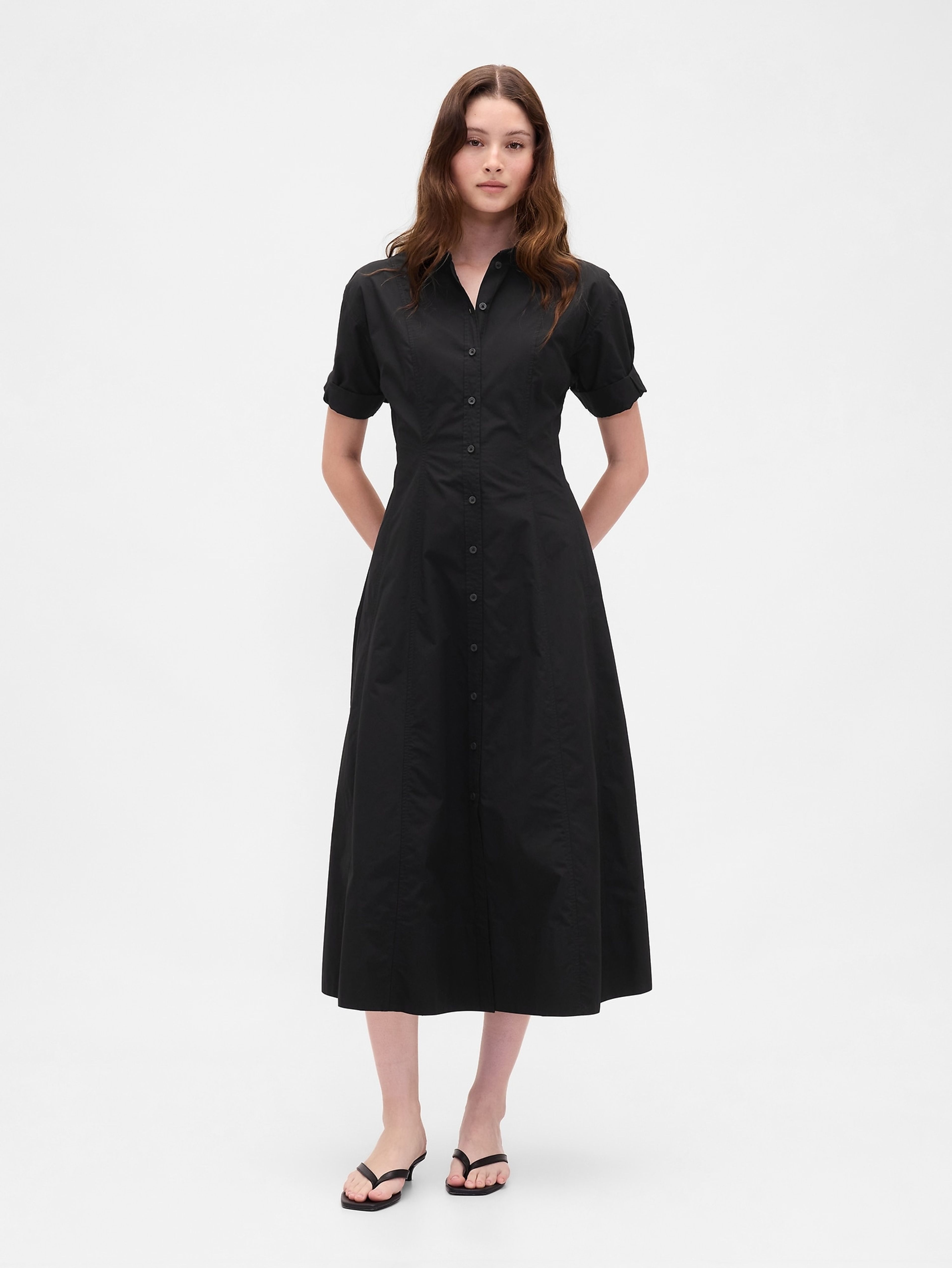 Damen-Popeline-Hemdkleid Midi