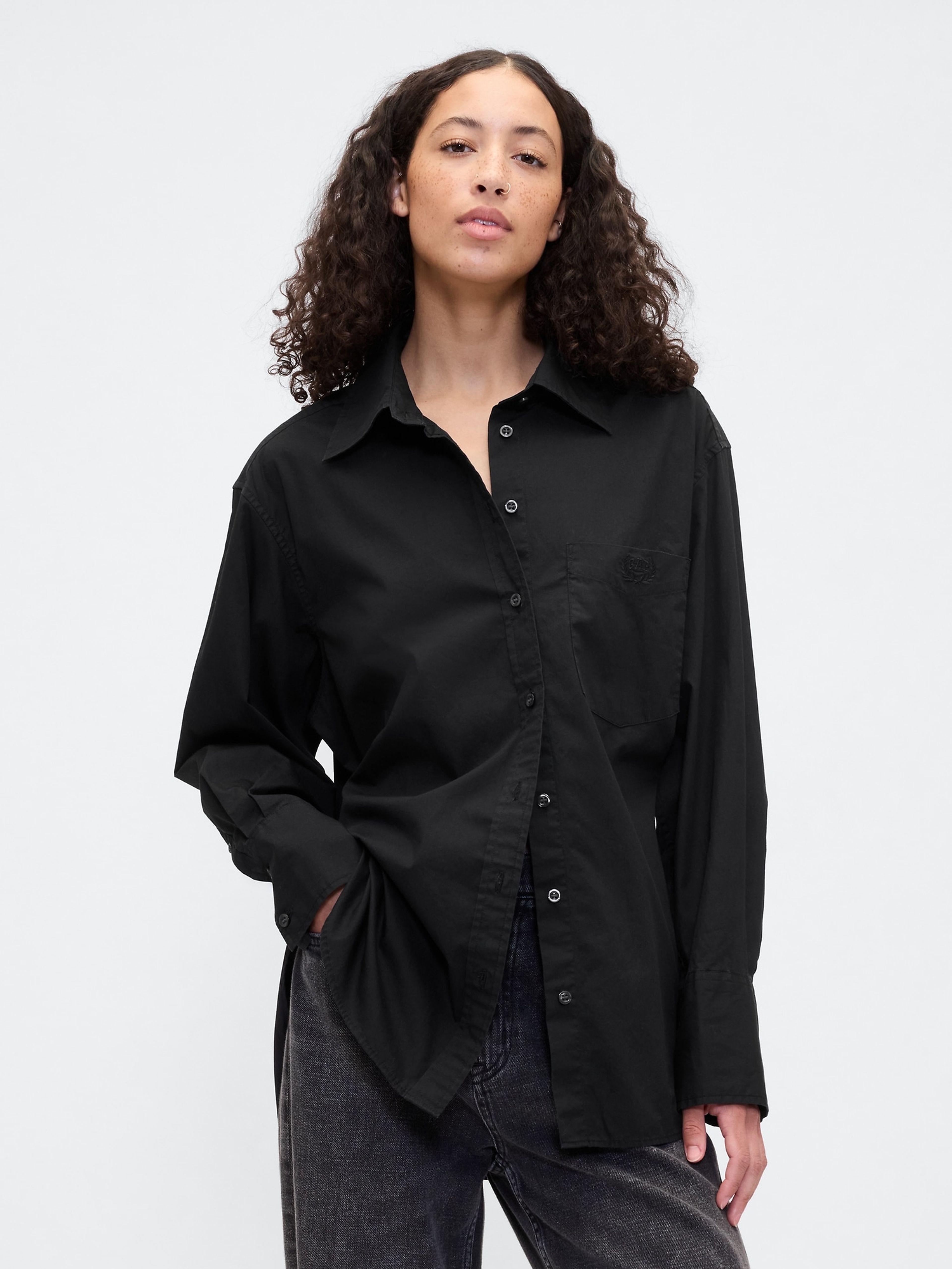 Damen-Oversize-Popeline-Hemd Big Shirt