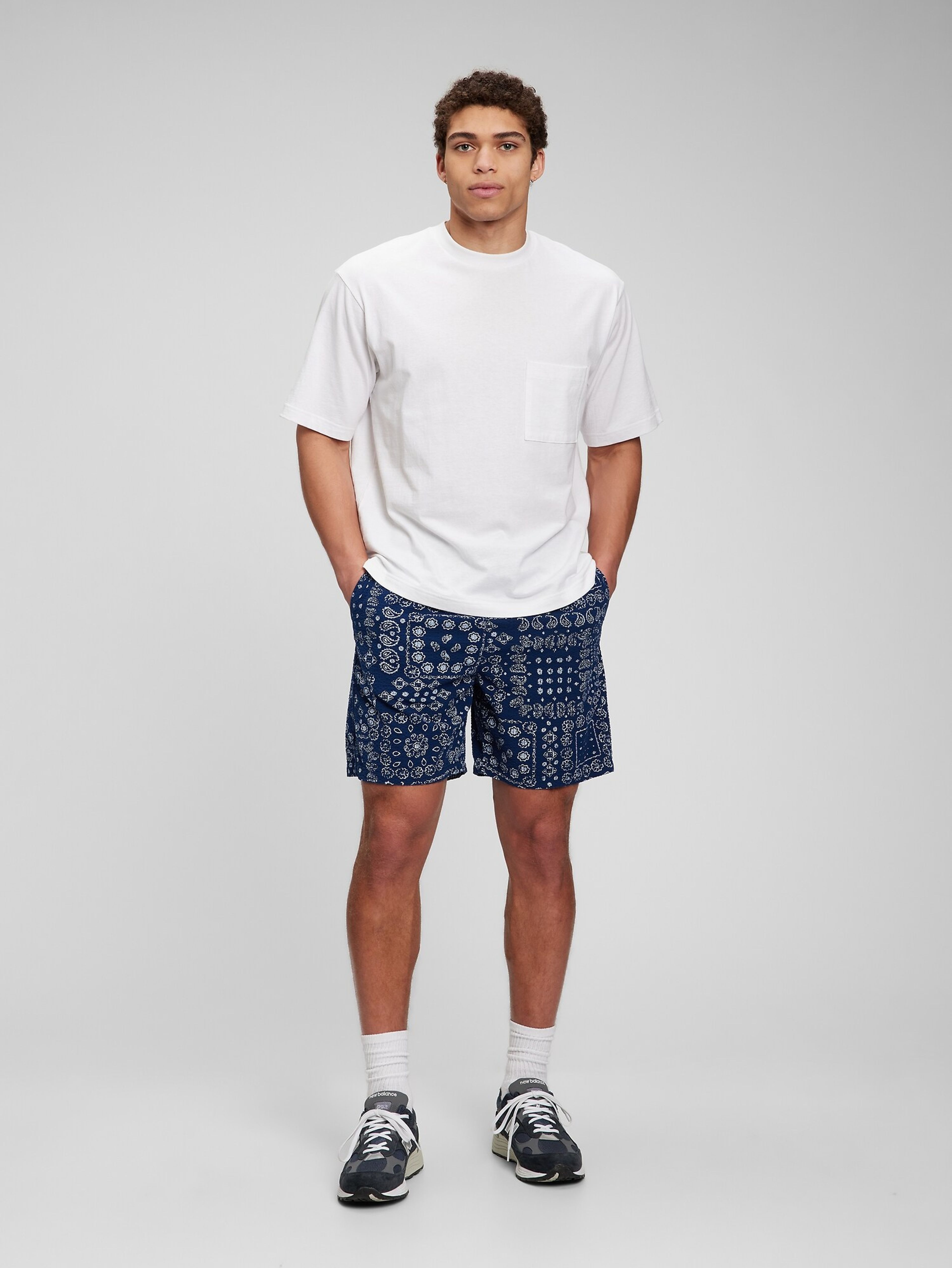 Baumwoll-Shorts mit Blaudruck