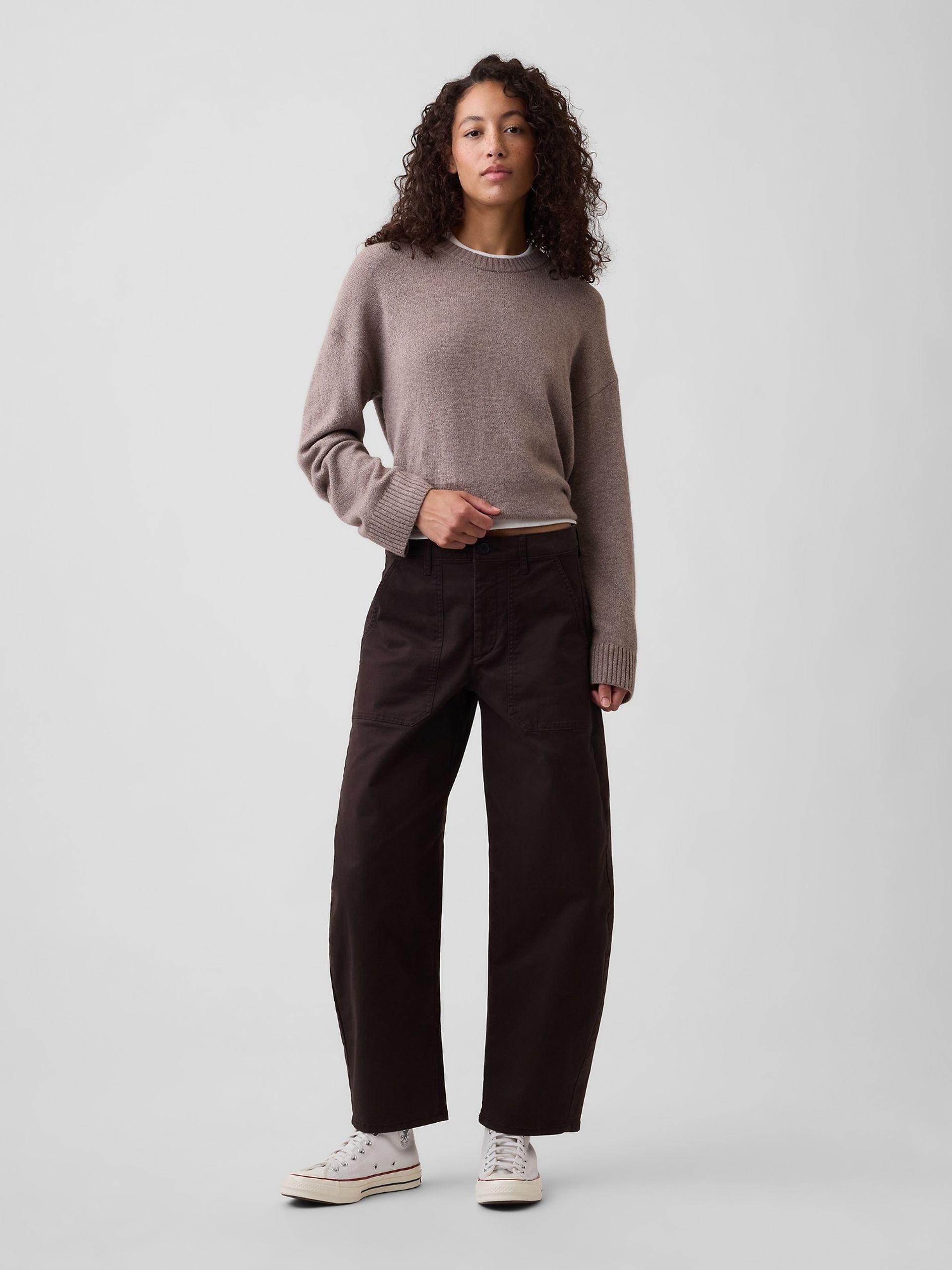 Mid Rise barrel khakibroek - 001