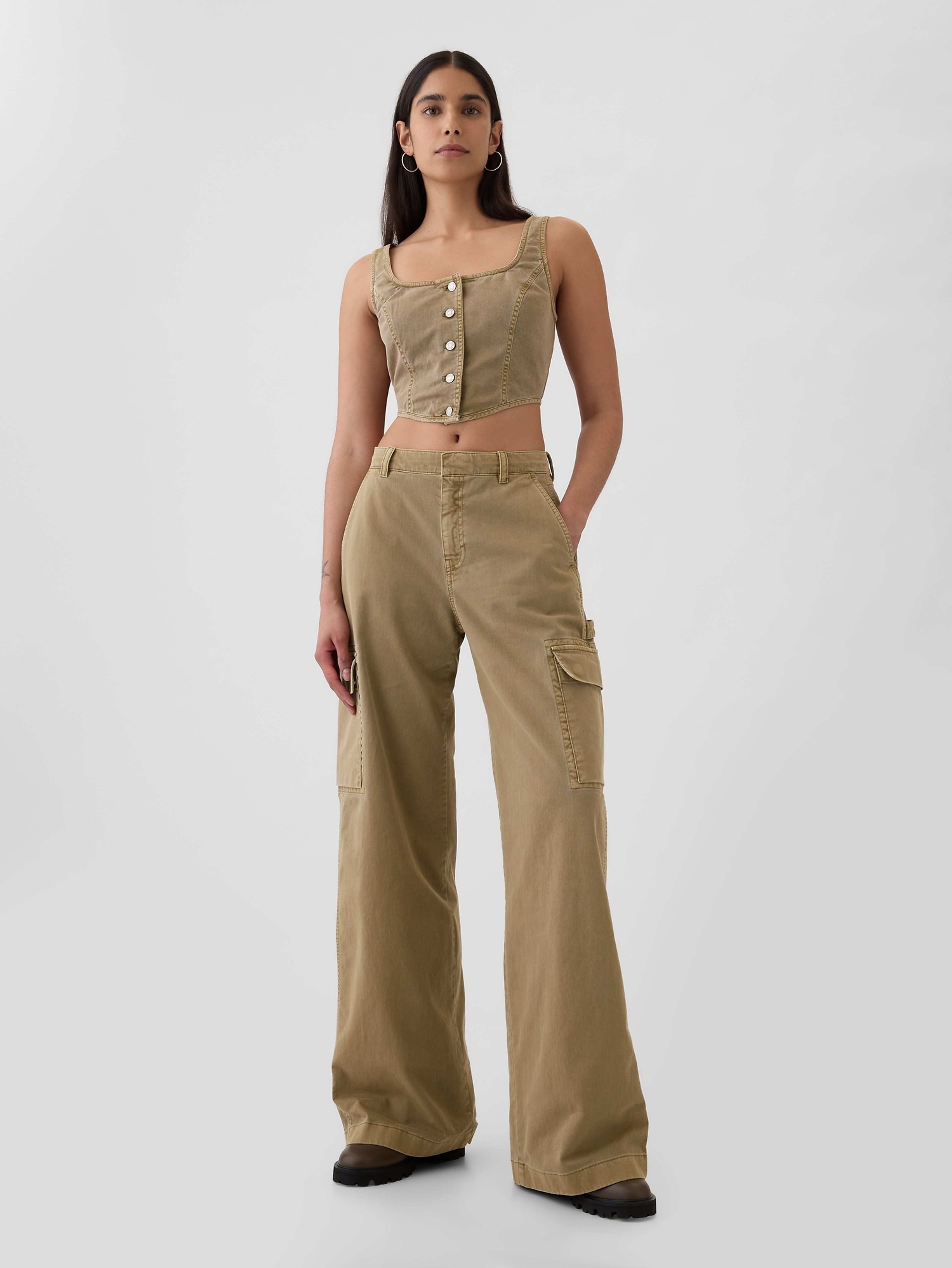 Pantaloni cu buzunare Baggy Khaki Cargo