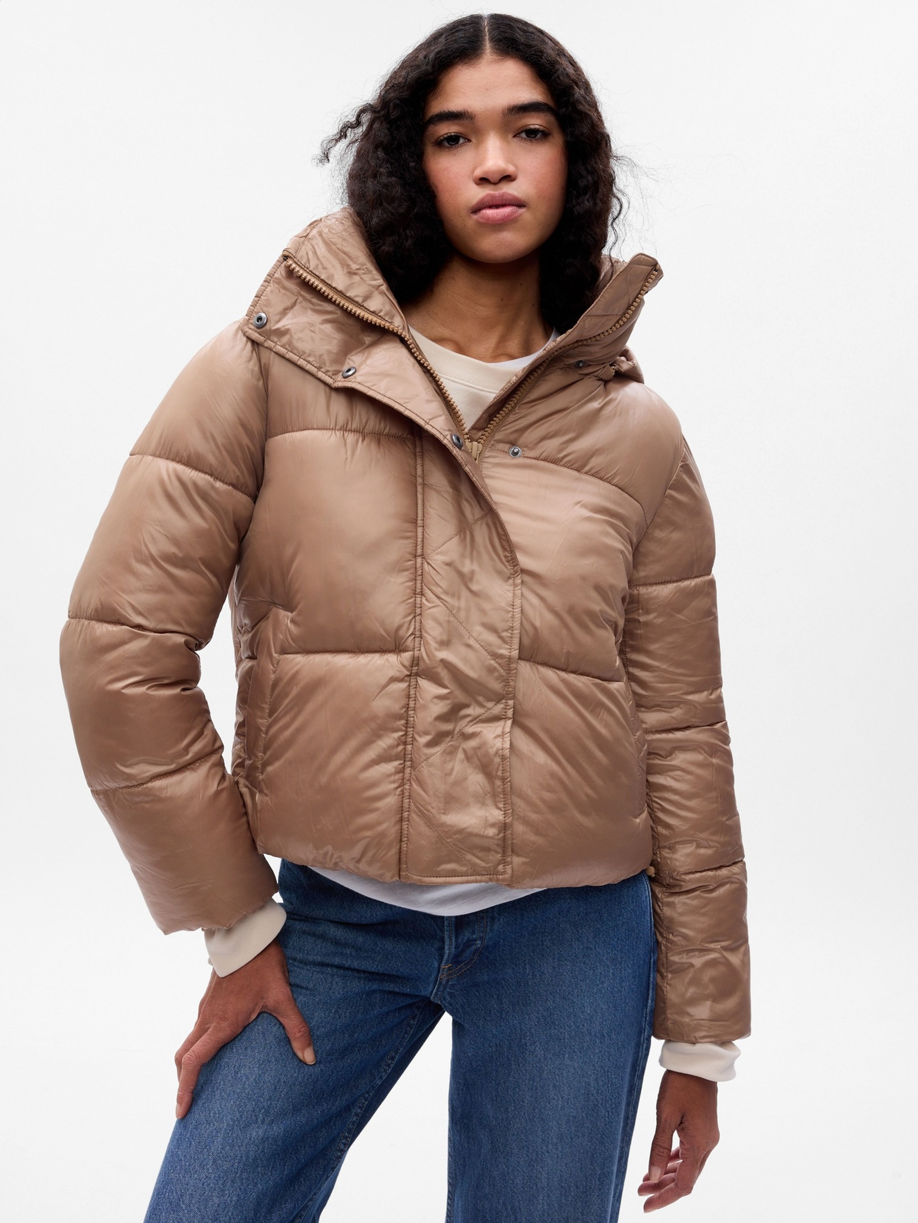 Jachetă zimtă quilted crop PrimaLoft®