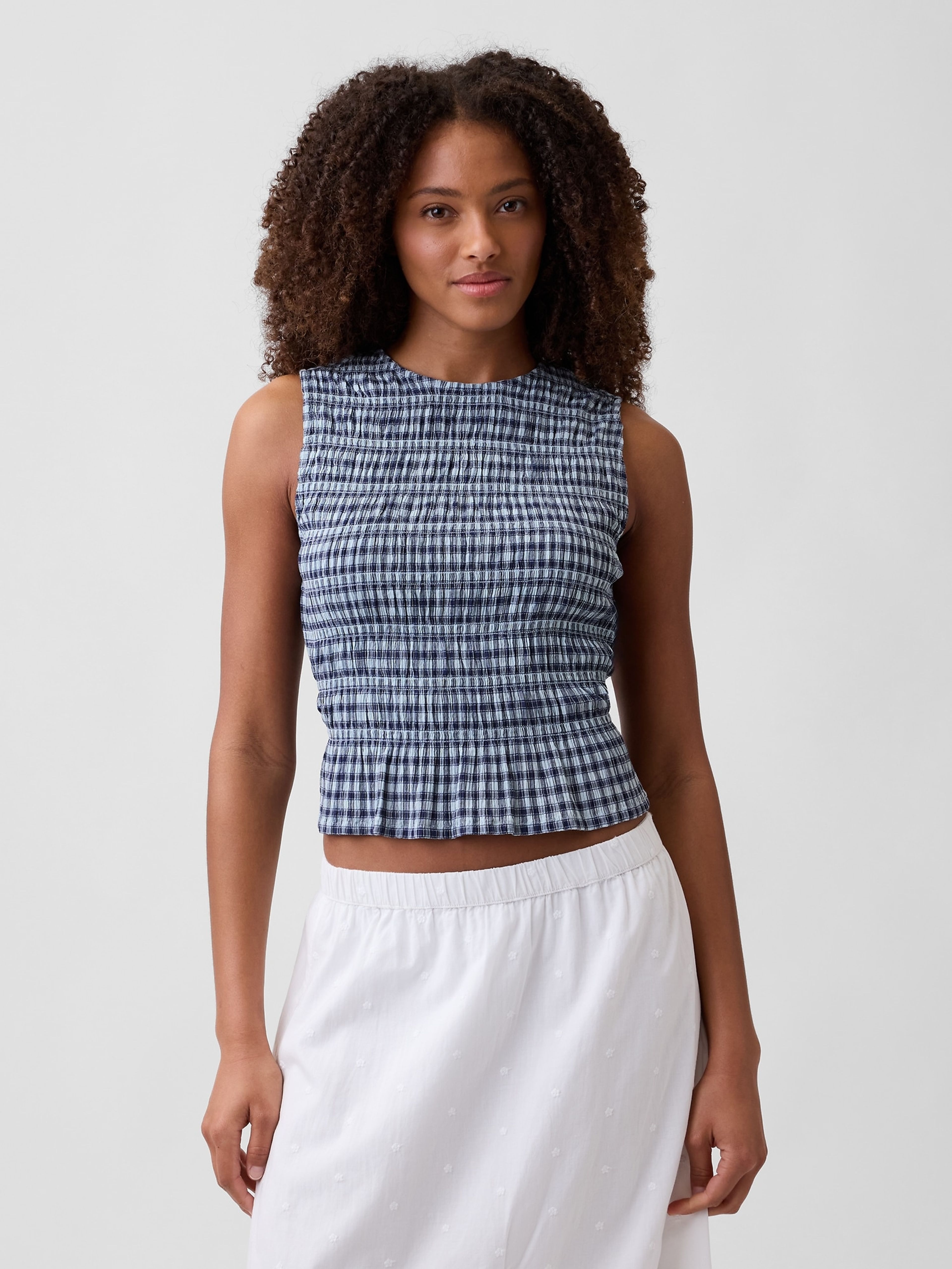 Kostkovaný peplum crop top