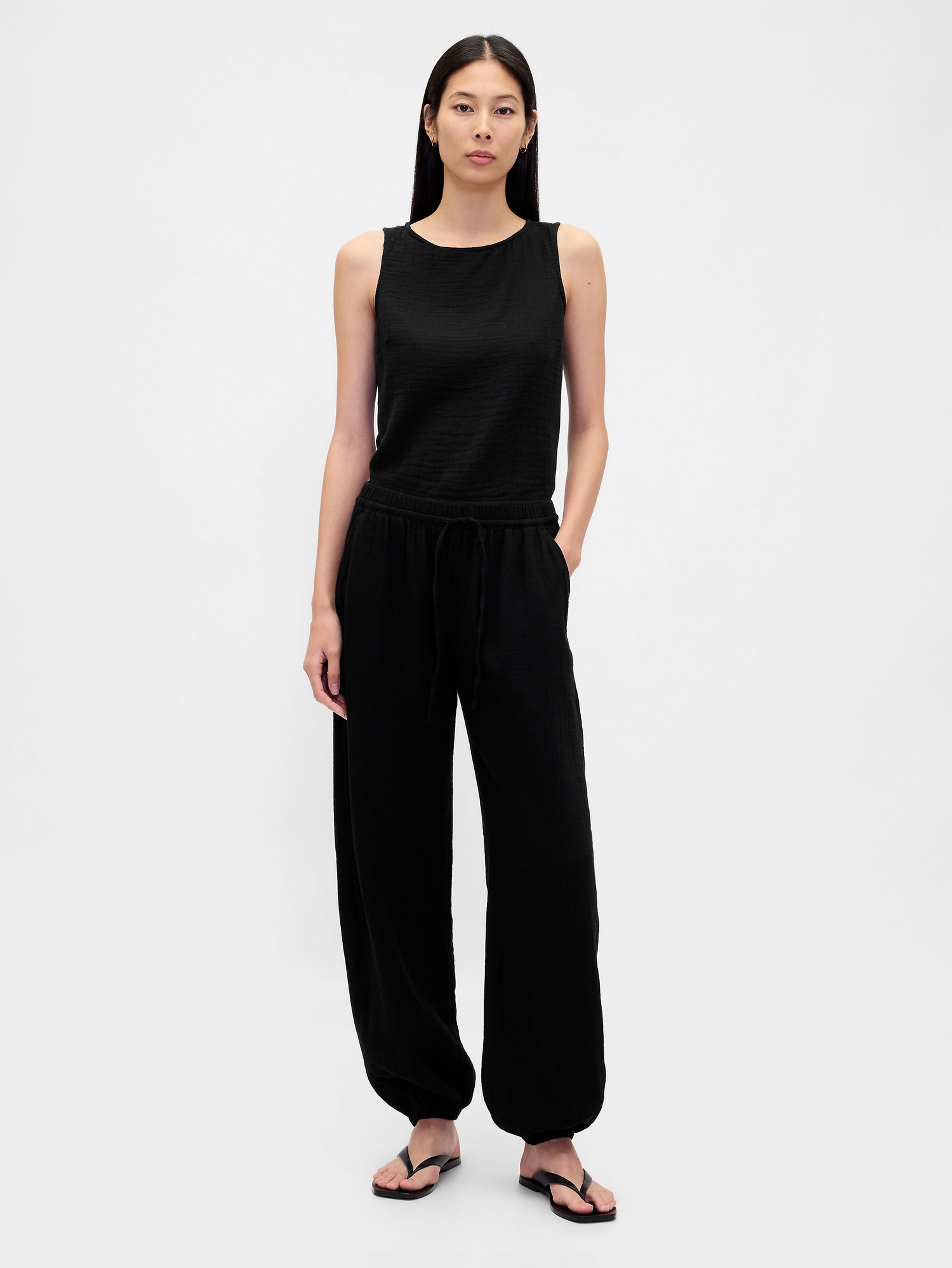 Muslinowe spodnie barrel joggers