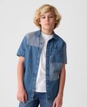 Kinder Denim Patchwork Shirt-Blauw - 001