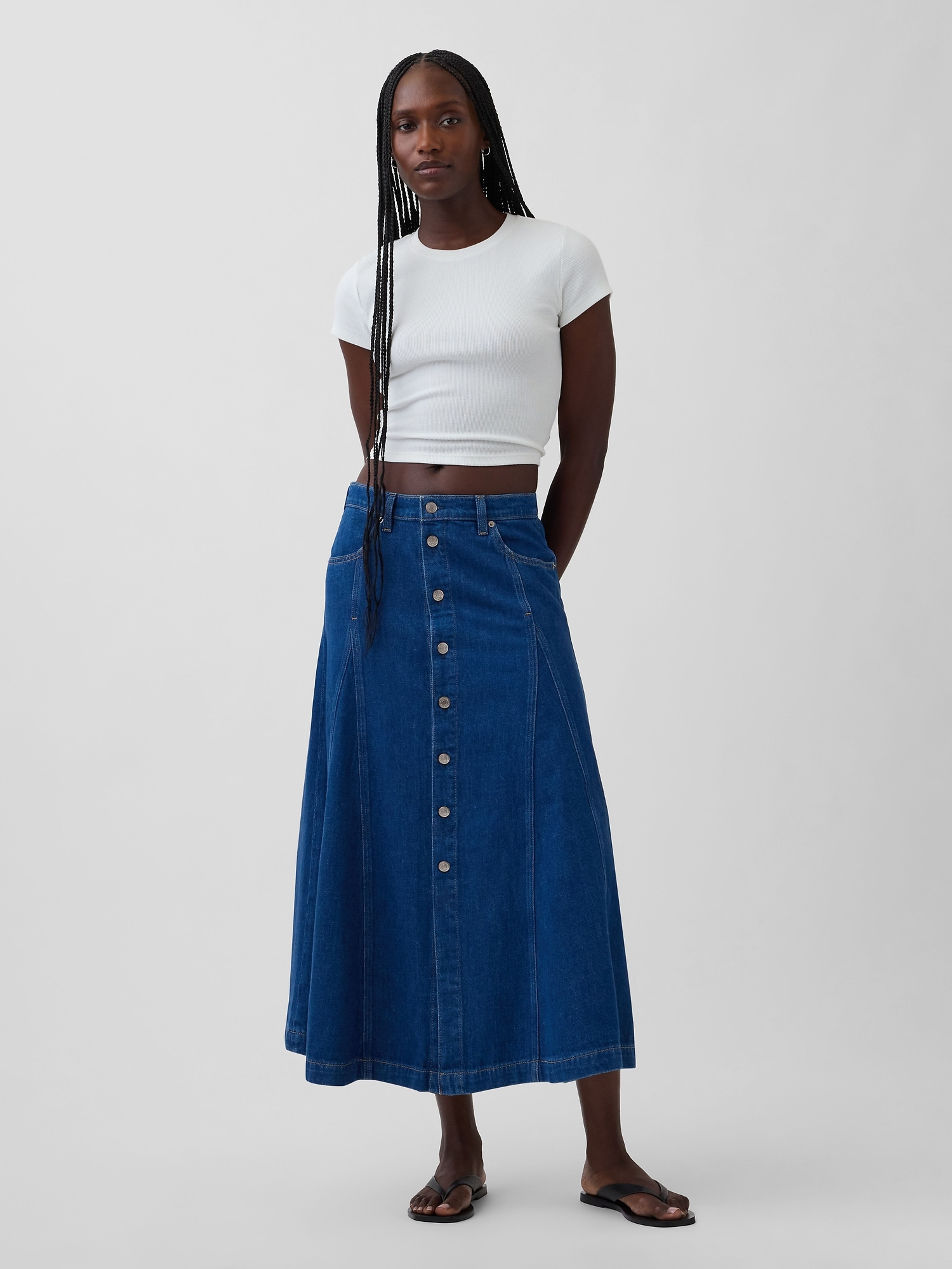 Denim maxi rok met knopen