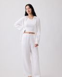 Wide-Leg Hose aus Leinenmischung-Weiß - 004