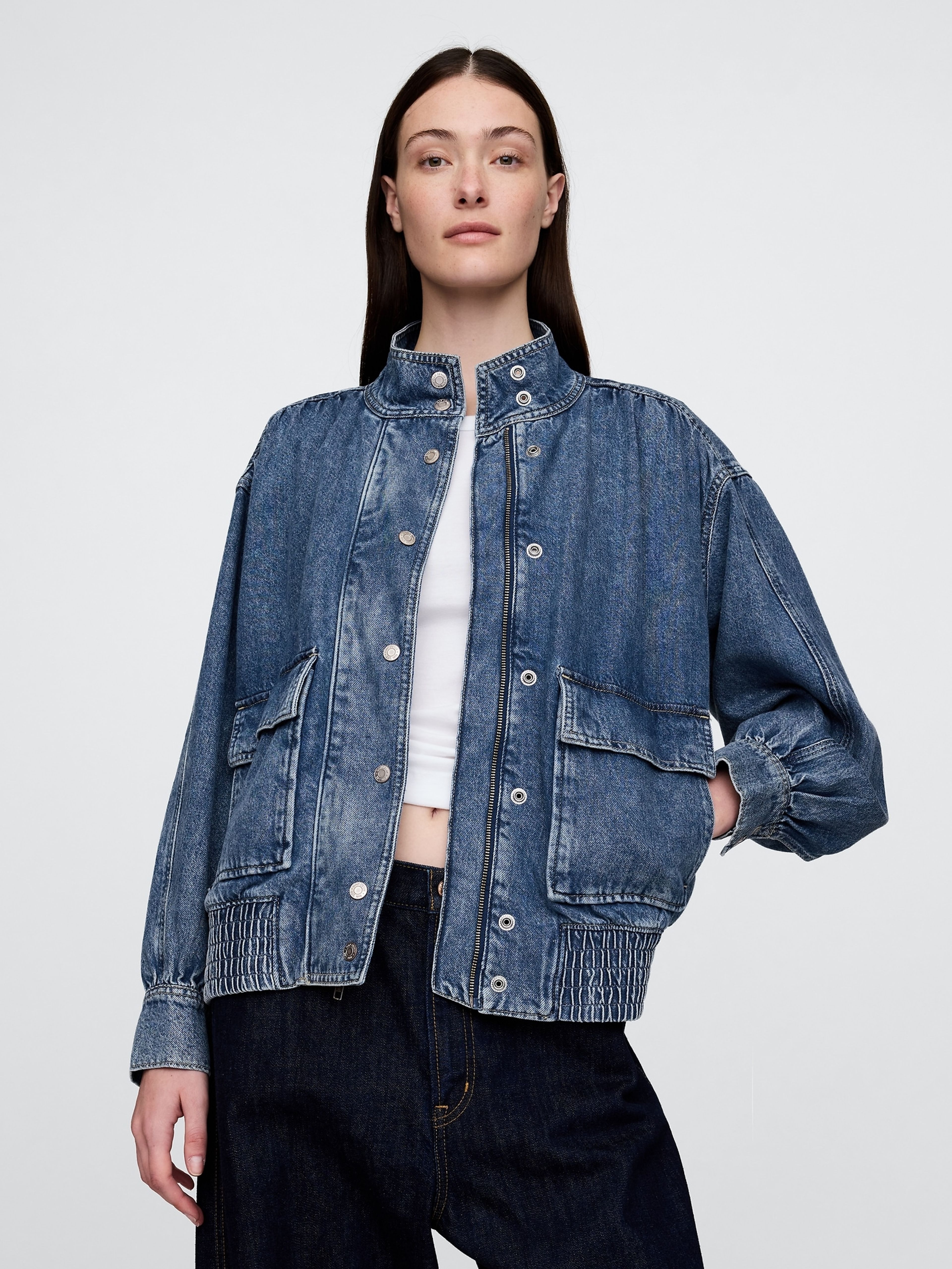 Geacă bomber oversize din denim UltraSoft