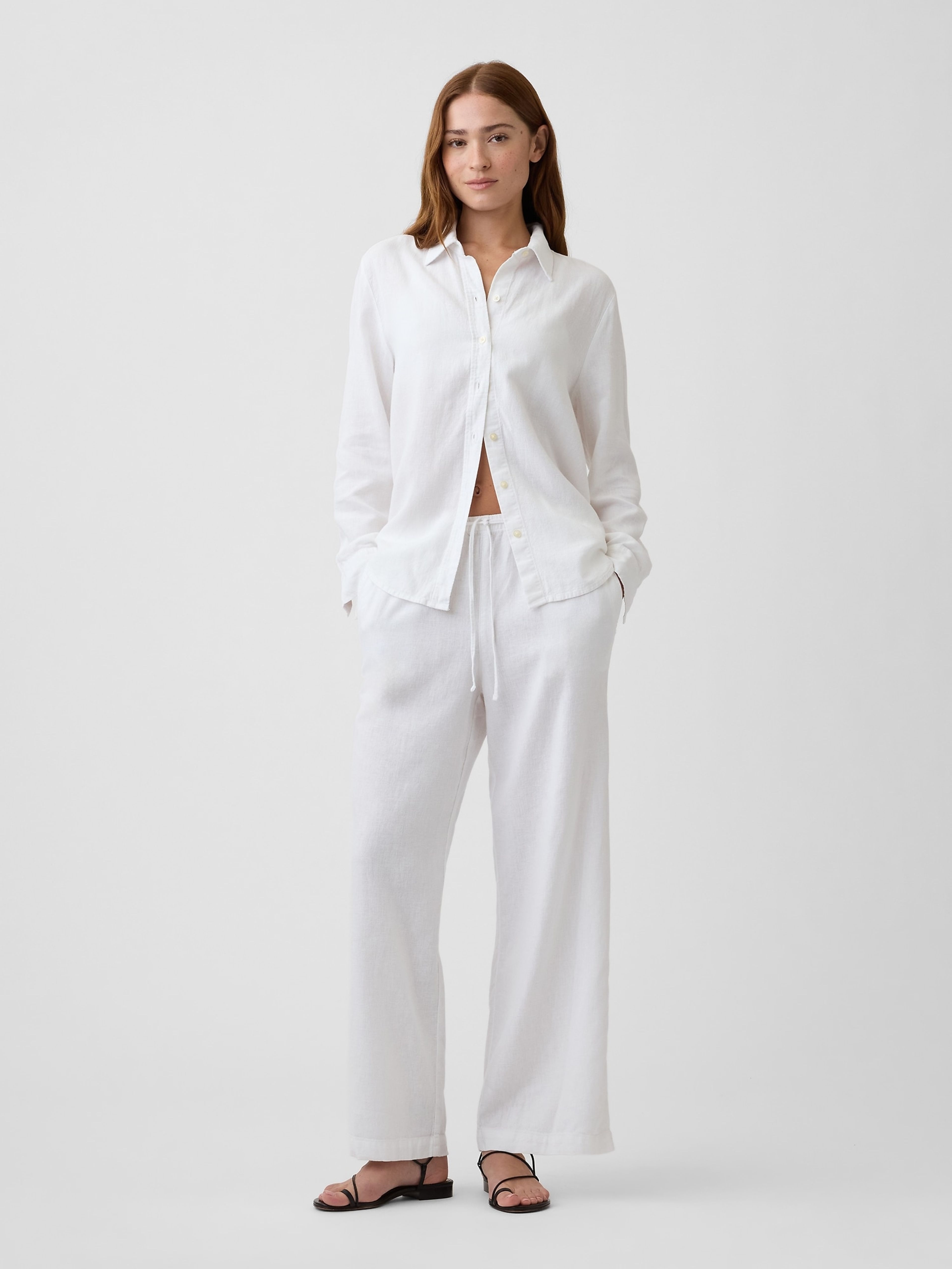 Spodnie Wide-Leg z mieszanki lnu - 001