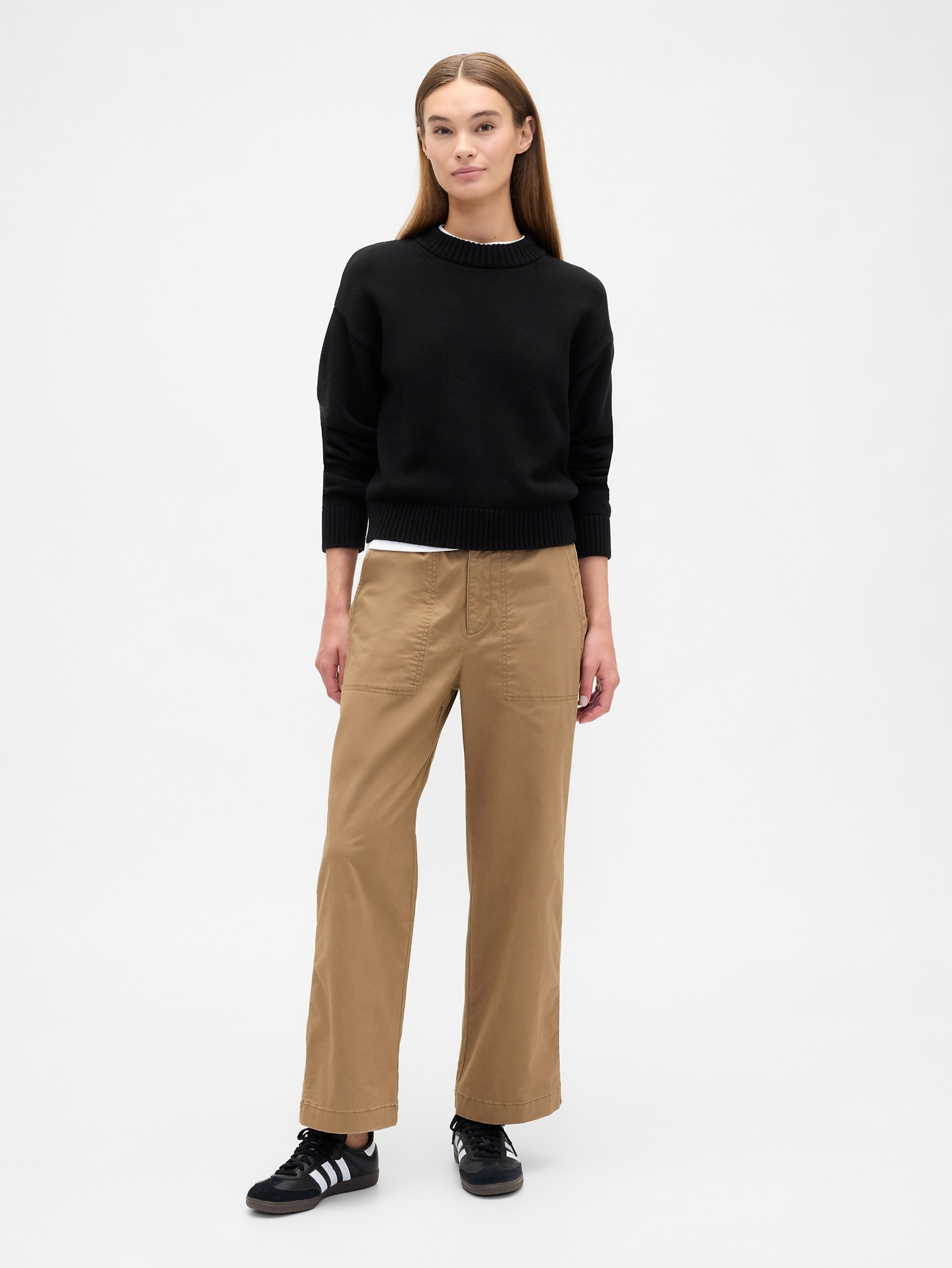 Spodnie khaki High Rise Wide-Leg - 001