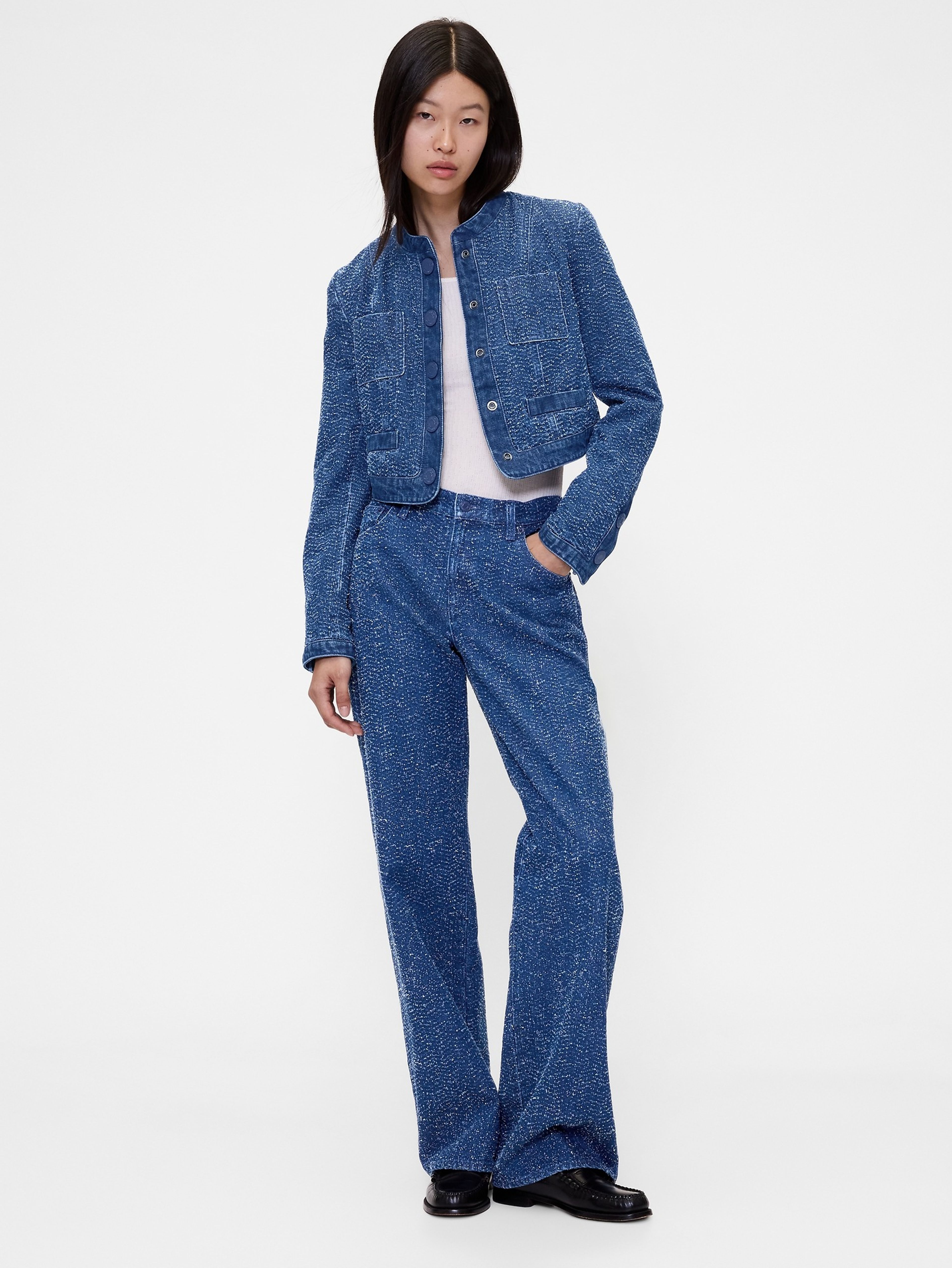 Damen-Tweed-Jeans Low Rise Loose GapStudio by Zac Posen