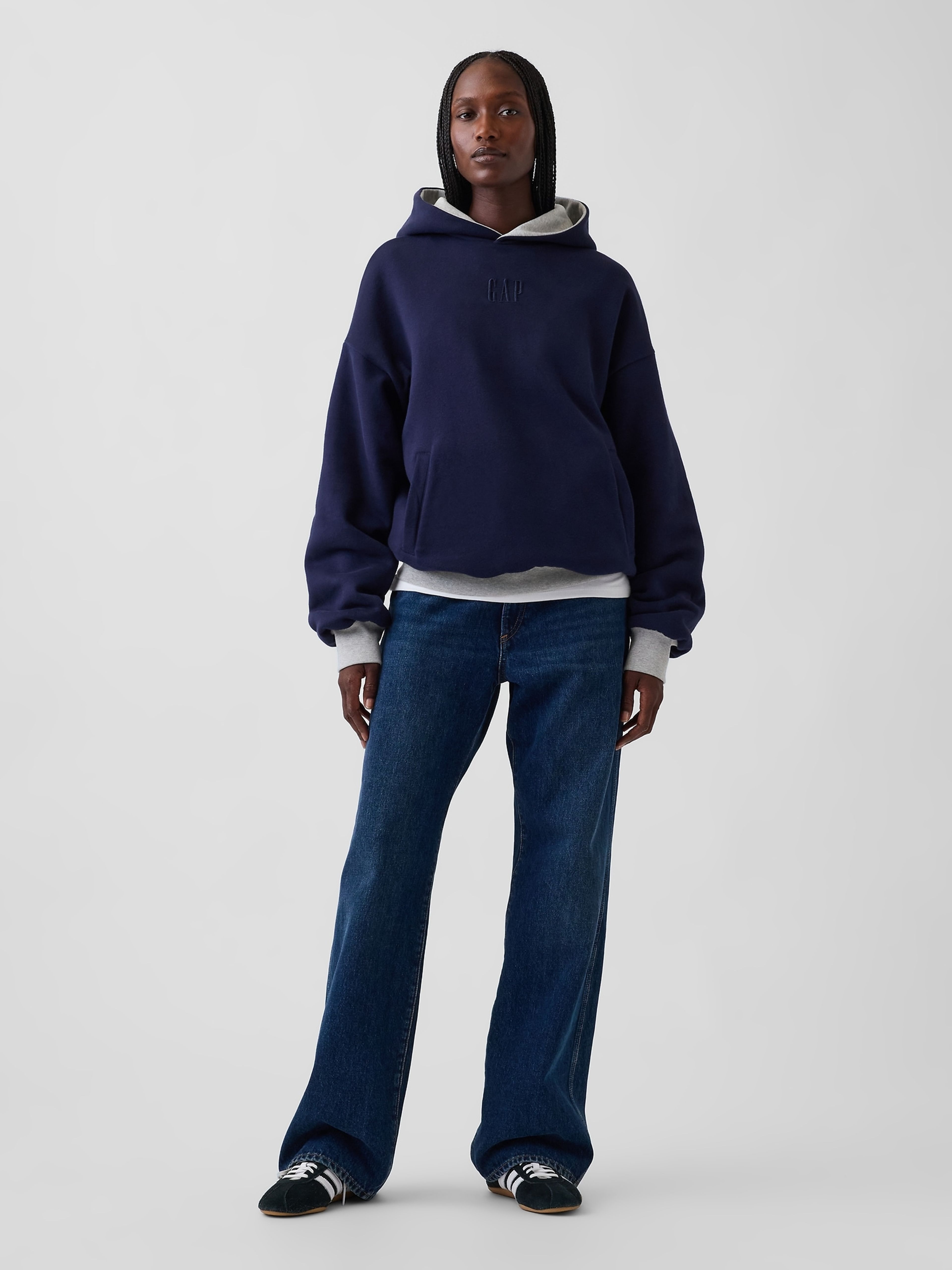 Oversize kifordítható pulóver VintageSoft unisex logóval - 006