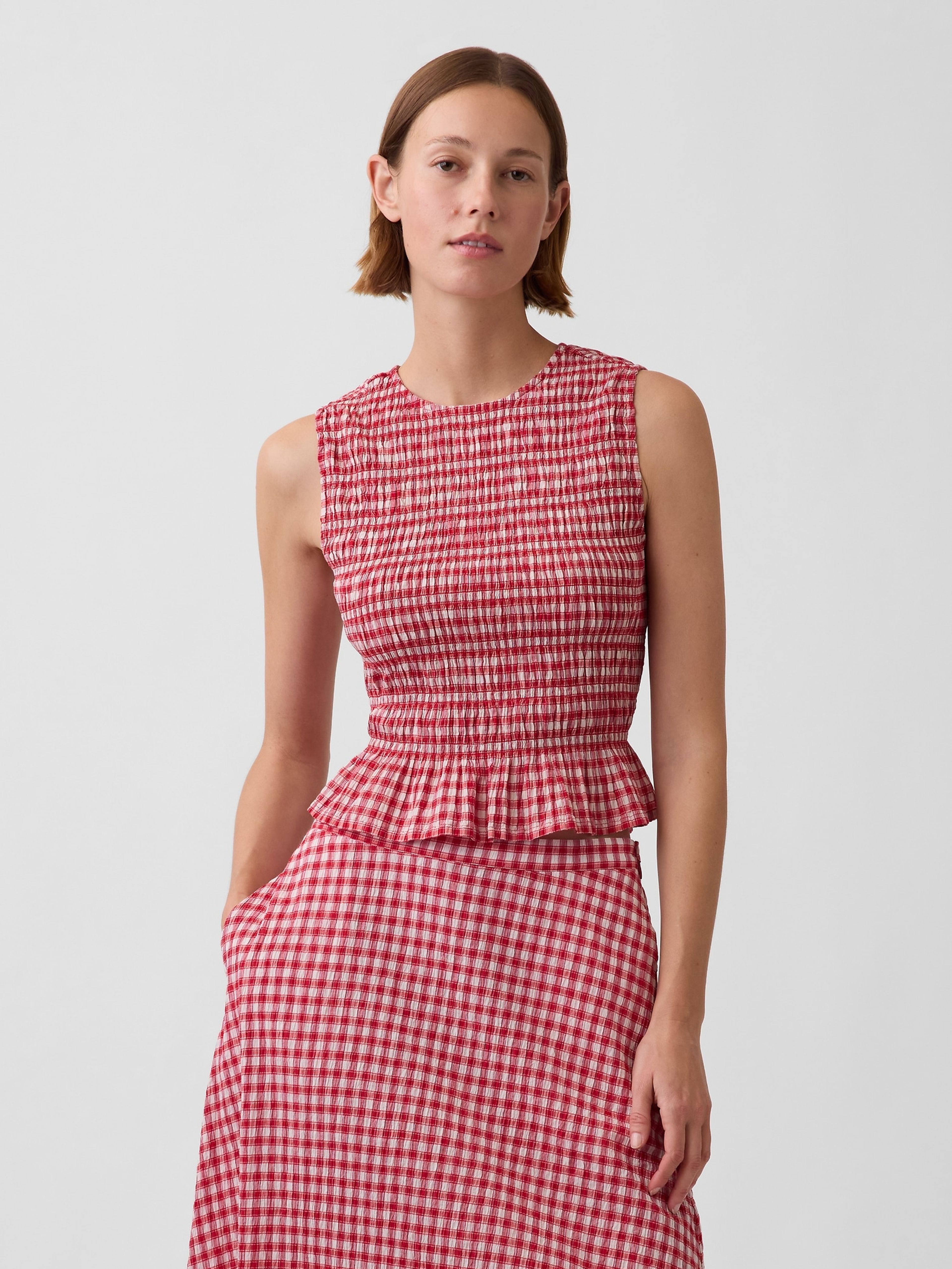 Kostkovaný peplum crop top