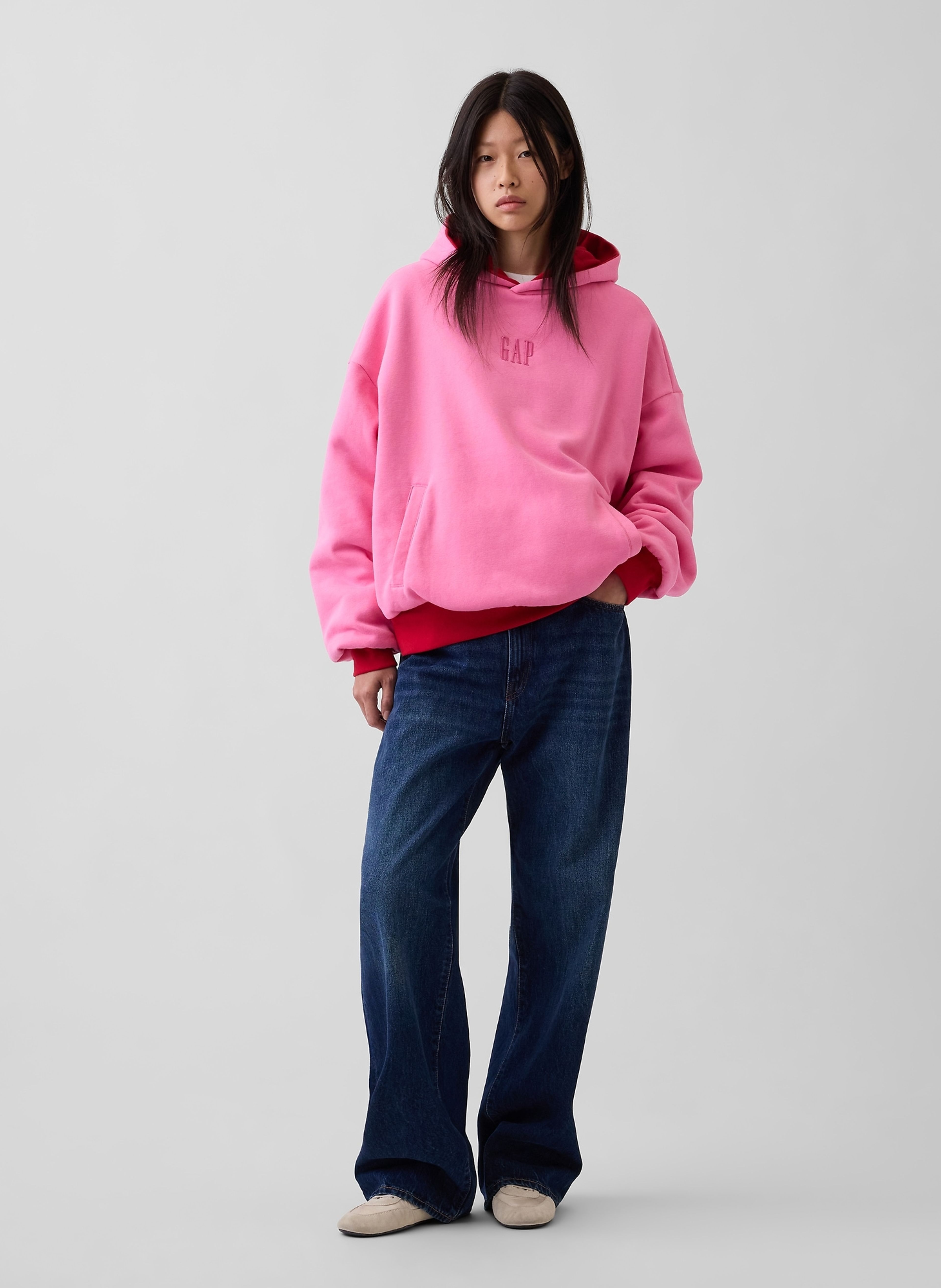 Oversize kifordítható pulóver VintageSoft unisex logóval - 003