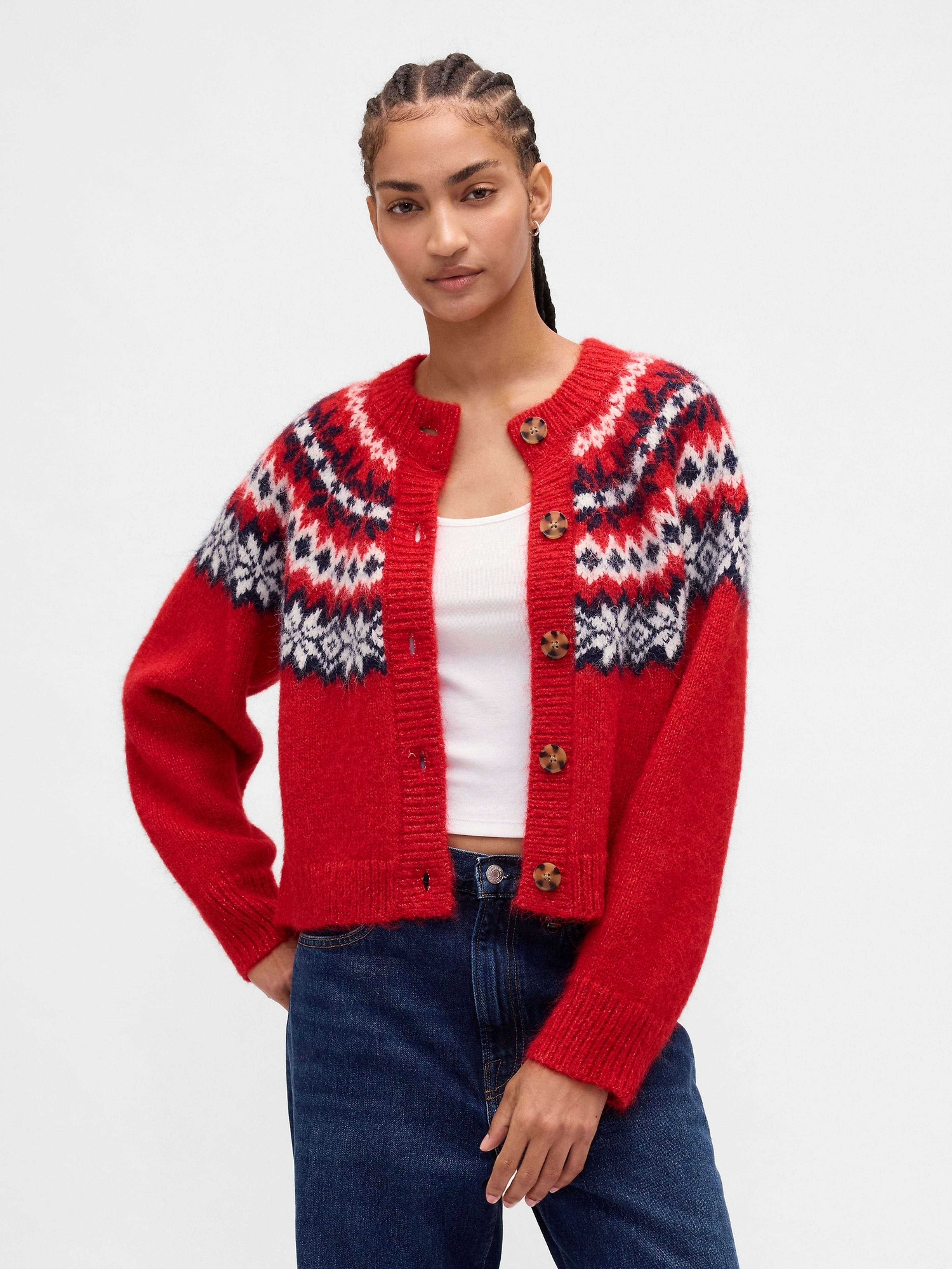 Cardigan oversize Fair Isle cu amestec de lână
