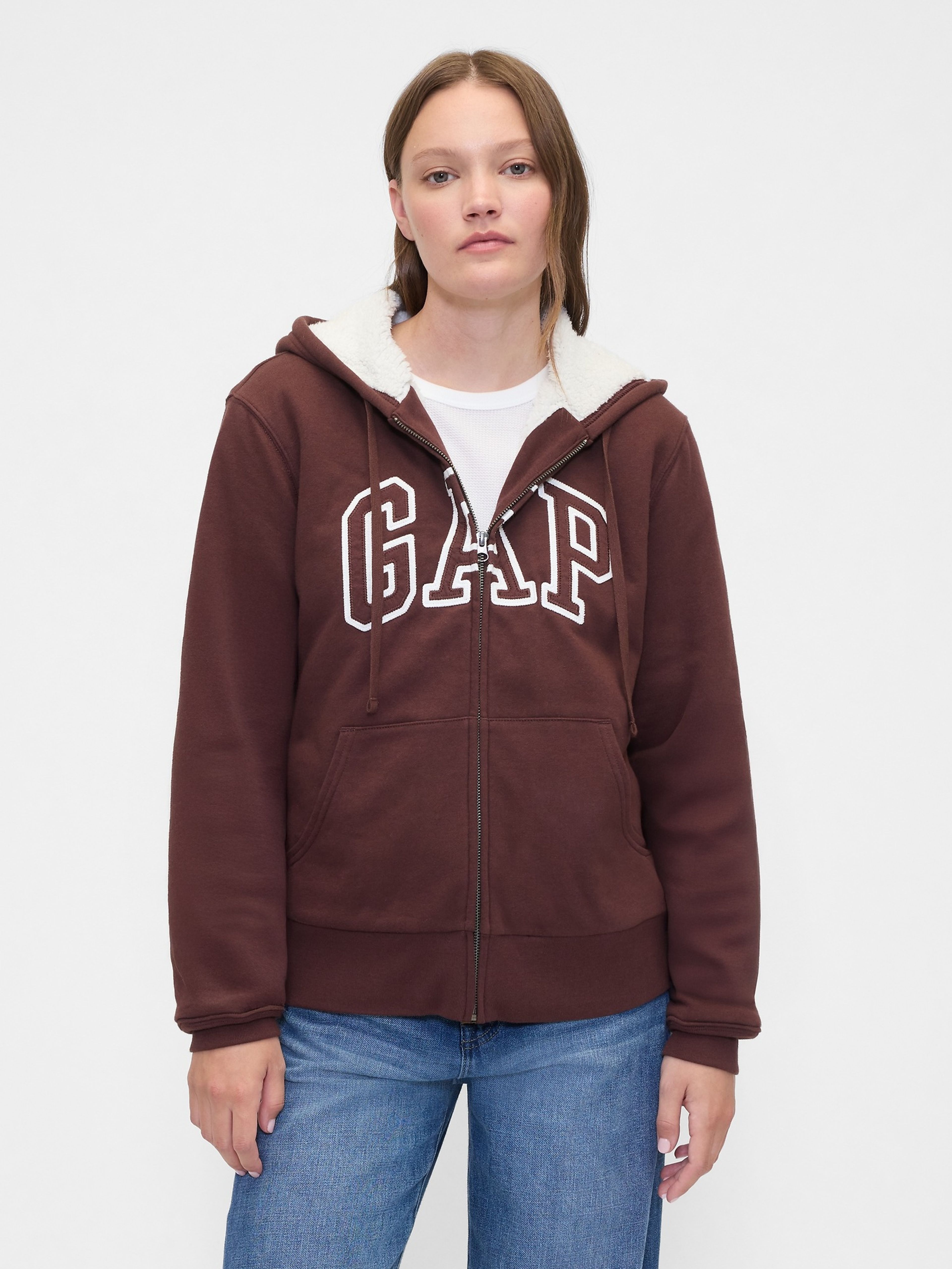 Damen-Sweatjacke Logo Sherpa gefüttert