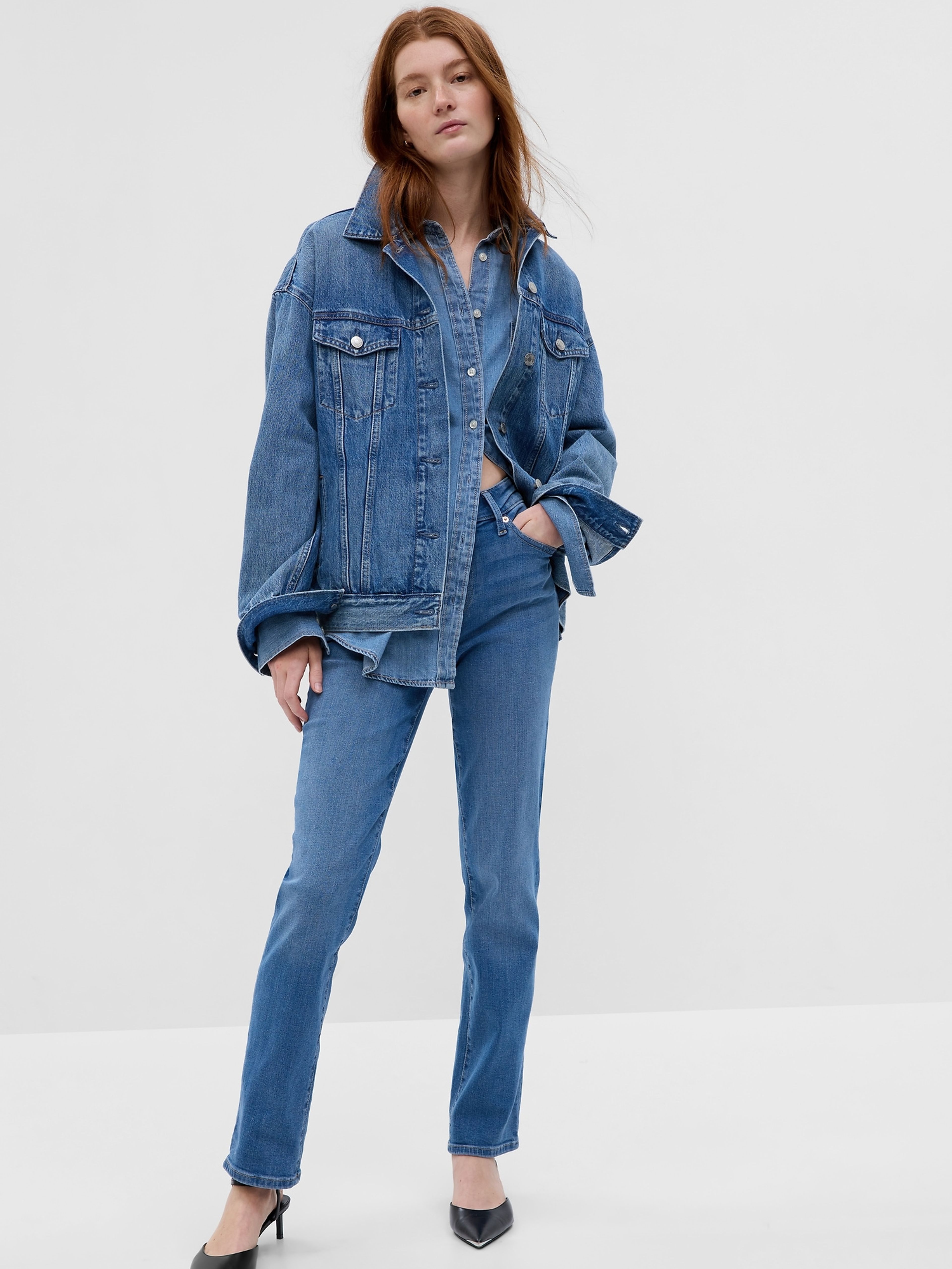 Damen Straight Mid Rise Classic Jeans