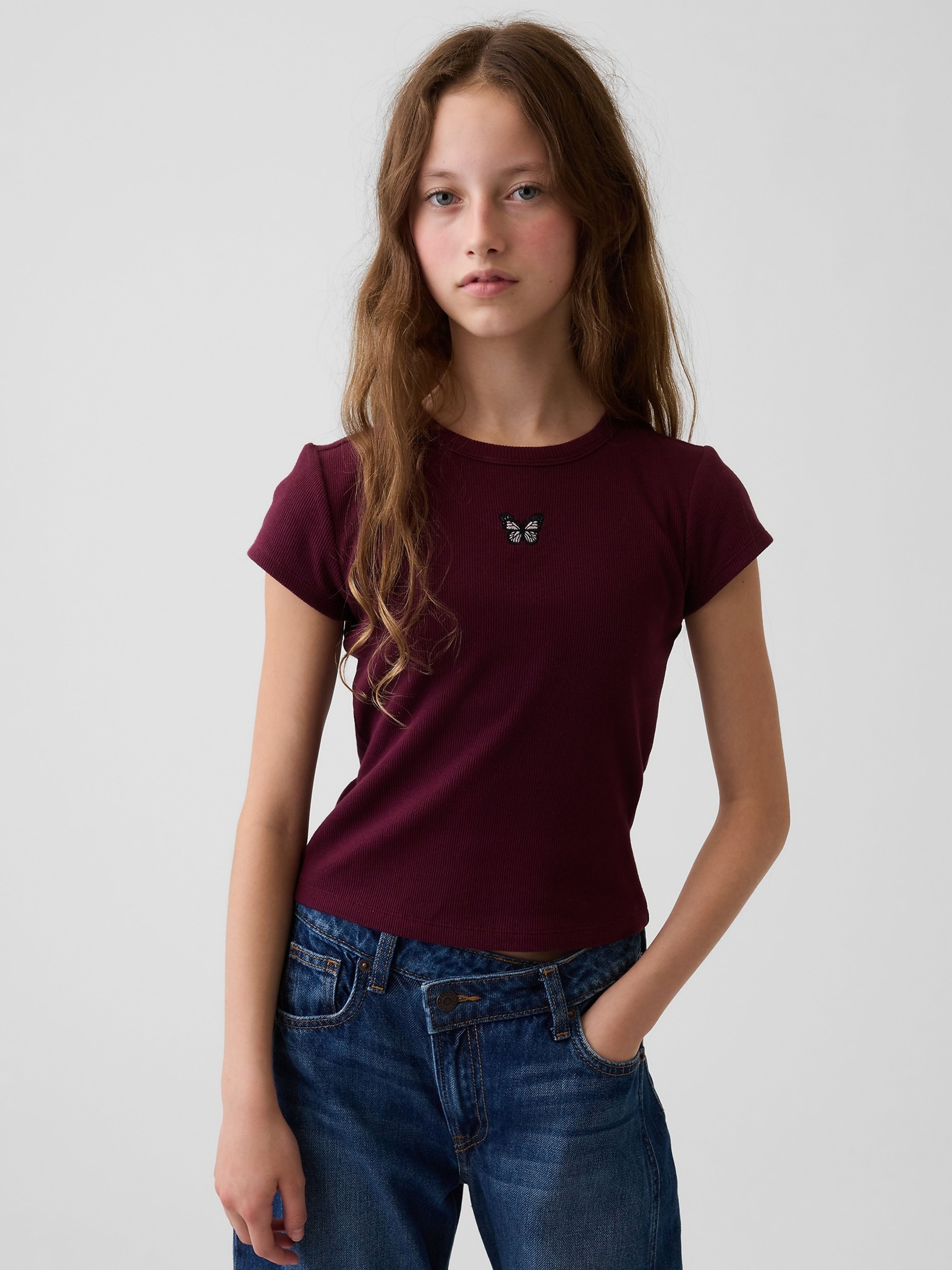 Dziecięcy prążkowany T-shirt - 001