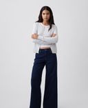 Mid Rise Wide-Leg Jeans-Dunkelblau - 001