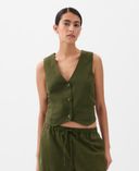 Gilet van linnenmix-Groen - 001