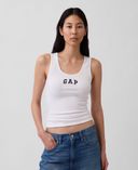 Prążkowany tank top z logo-Biały - 002