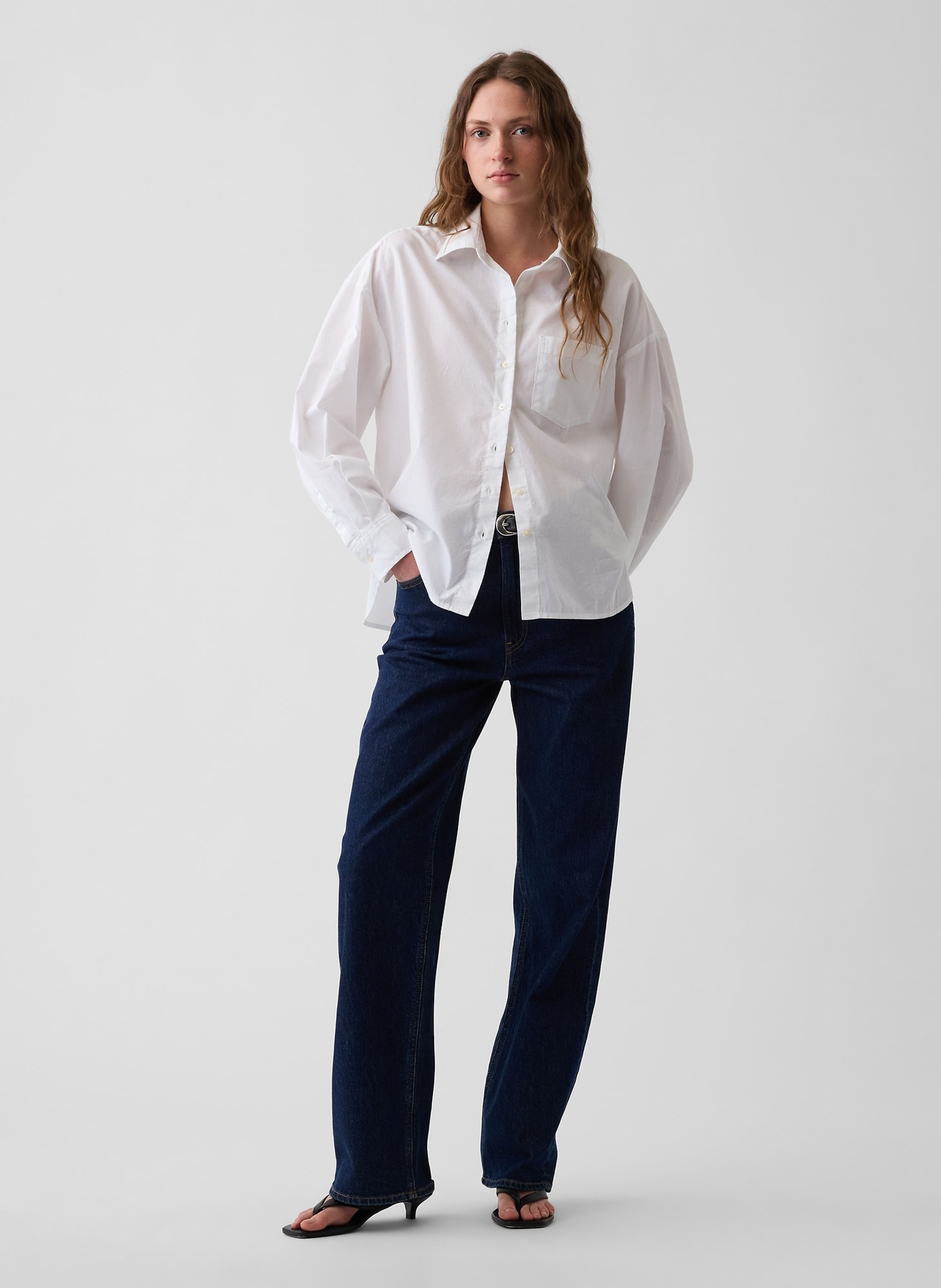 Popelinowa koszula oversize z logo - 002
