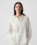 Mušelínová oversize košeľa-Biela - 003